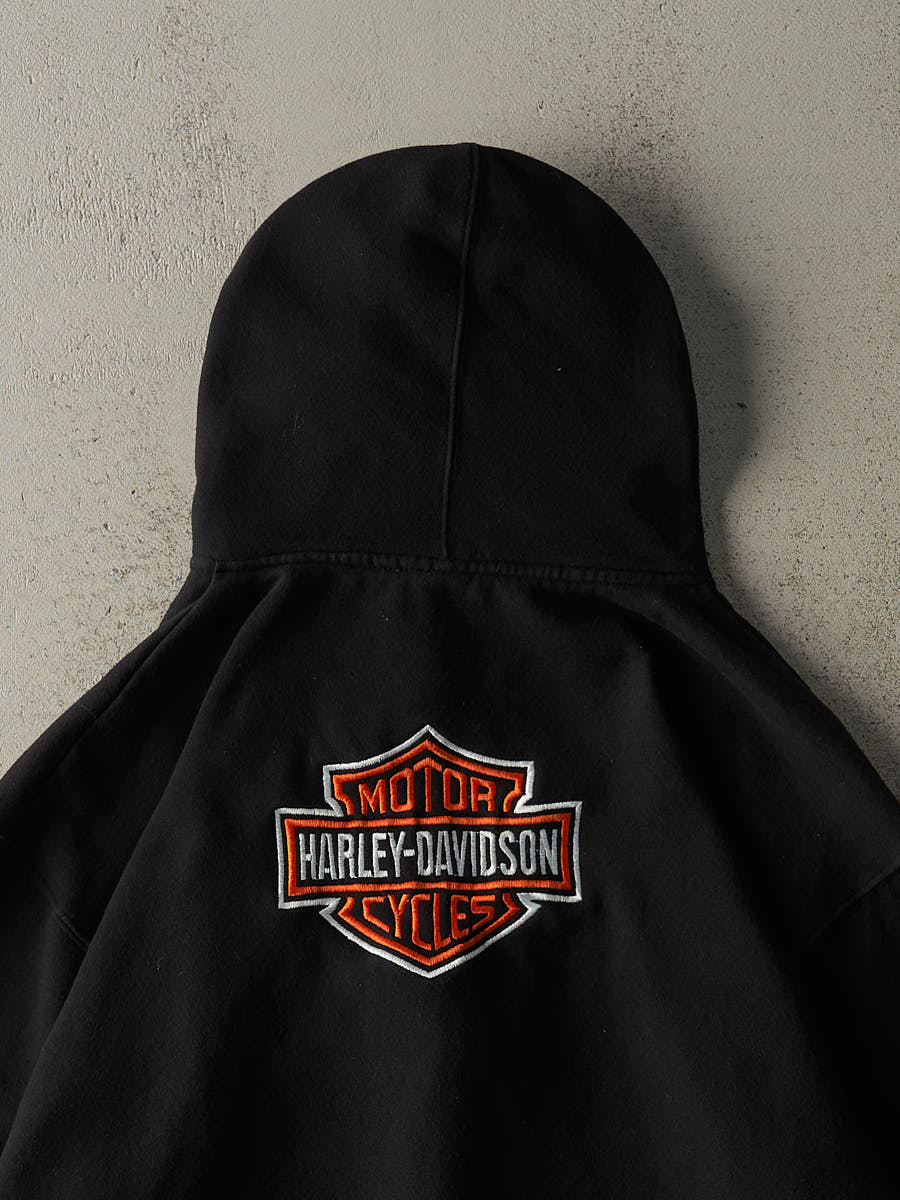 Vintage 90s Black Harley Davidson Zip Up Hoodie (XXL)