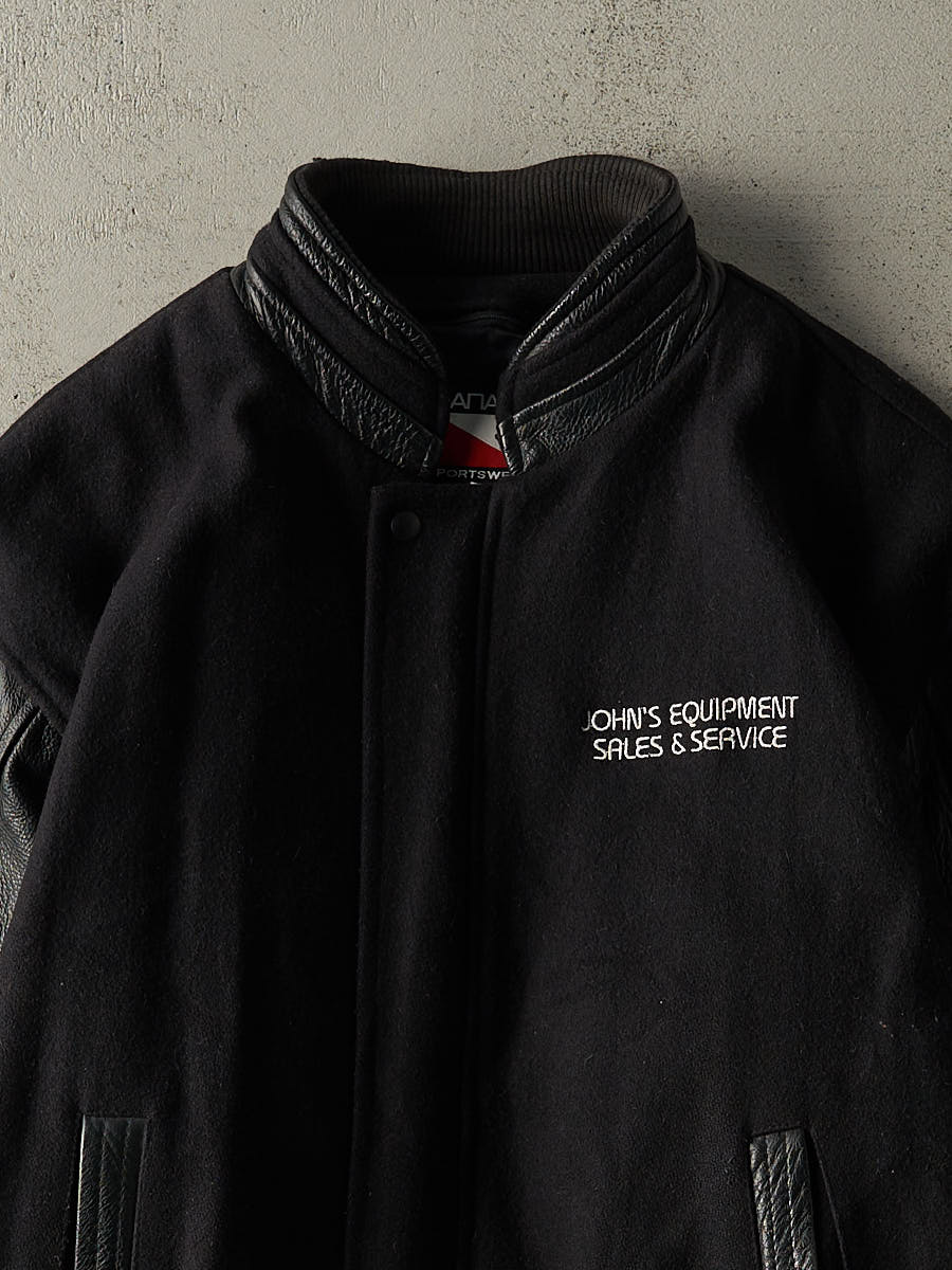 Vintage 90s Black Embroidered Bobcat Varsity Jacket (XL/XXL)