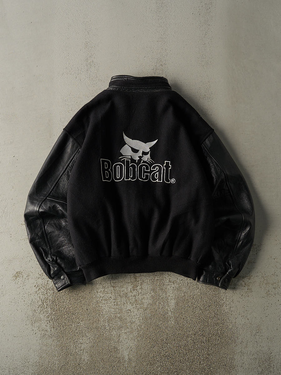 Vintage 90s Black Embroidered Bobcat Varsity Jacket (XL/XXL)