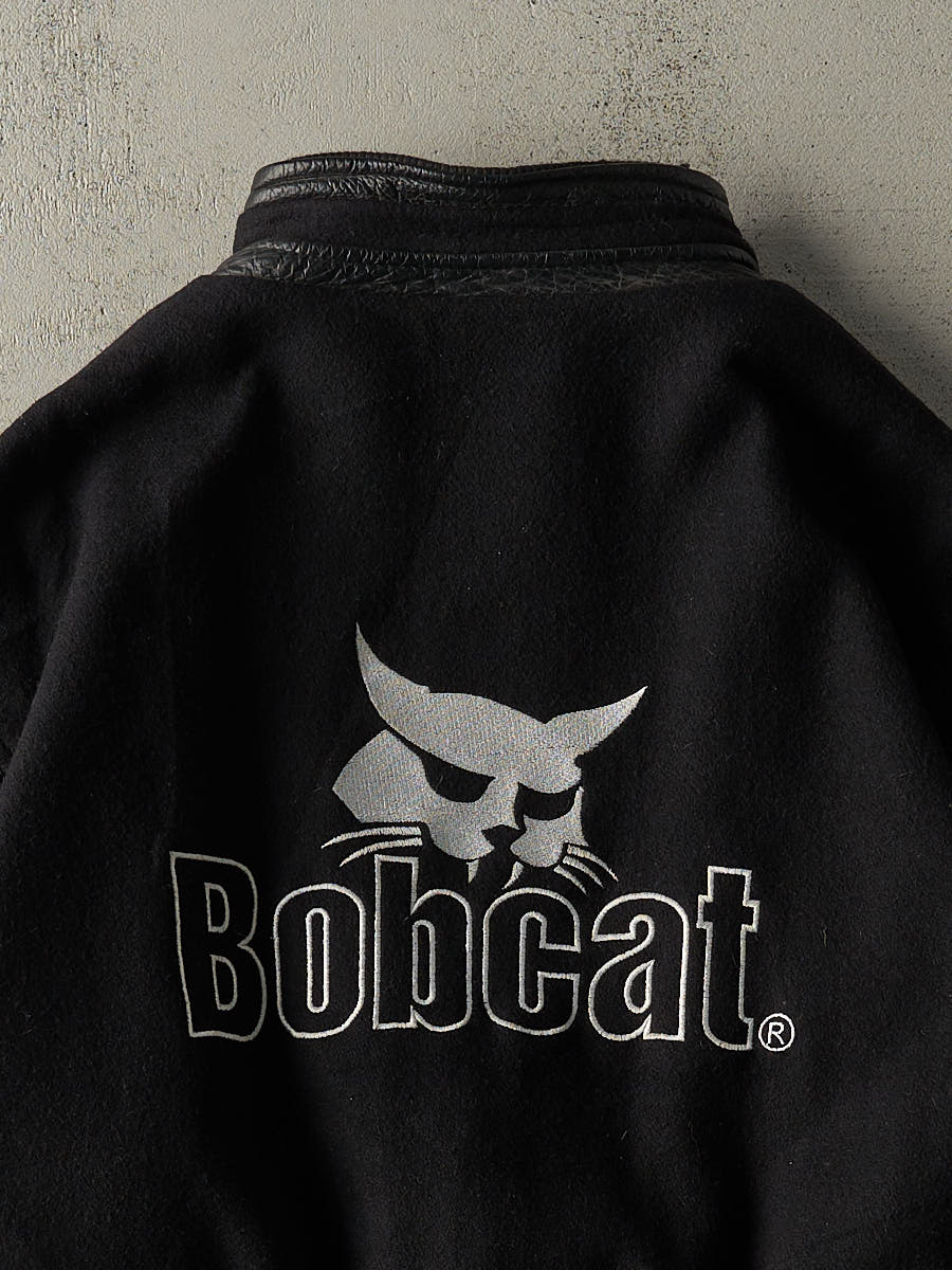 Vintage 90s Black Embroidered Bobcat Varsity Jacket (XL/XXL)