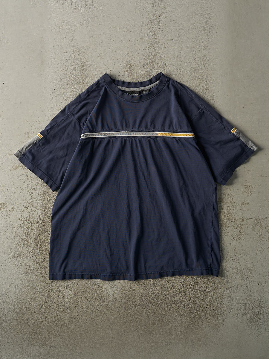Vintage Y2K Navy Blue Striped Tee (L)