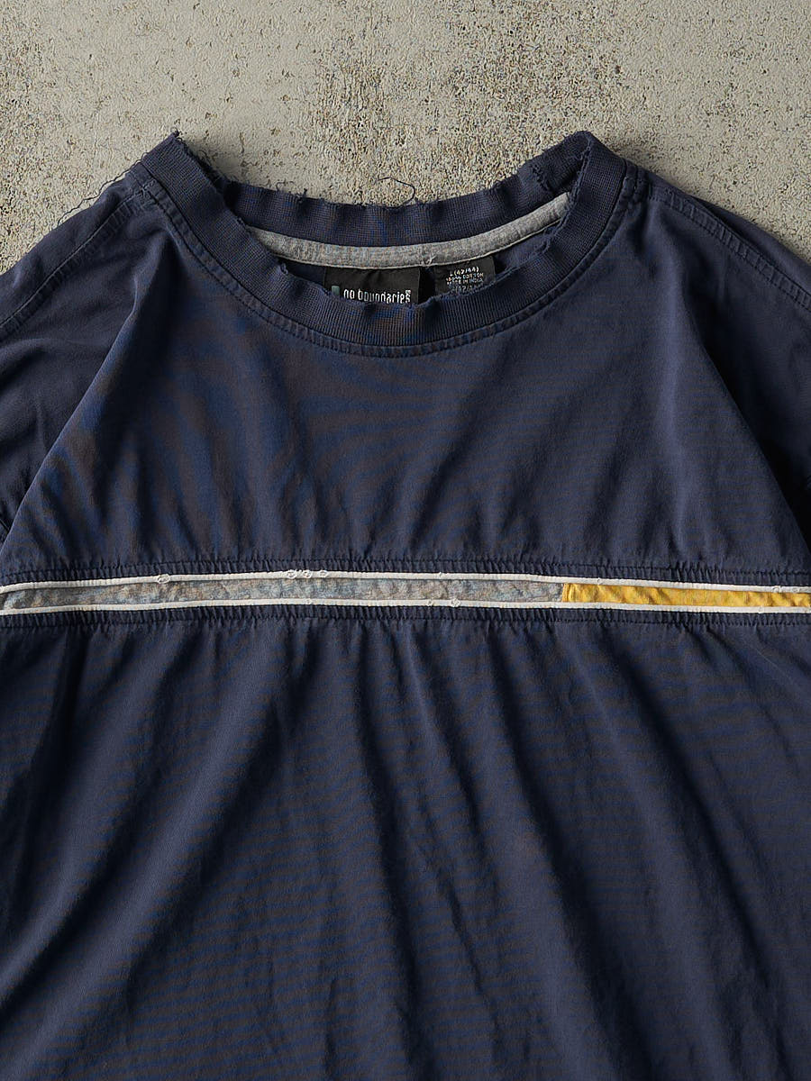 Vintage Y2K Navy Blue Striped Tee (L)