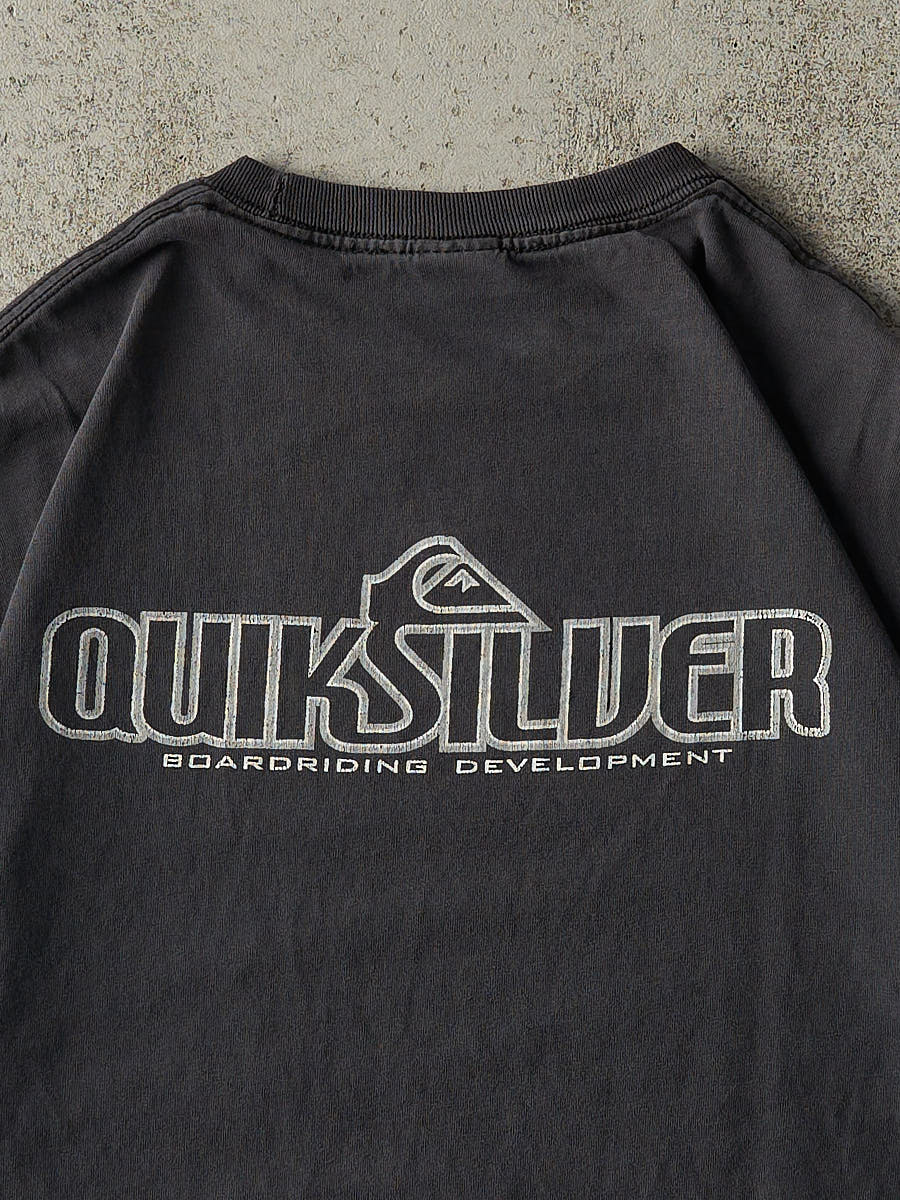 Vintage Y2K Faded Black Quiksilver Boarding Development Logo Tee (L/XL)
