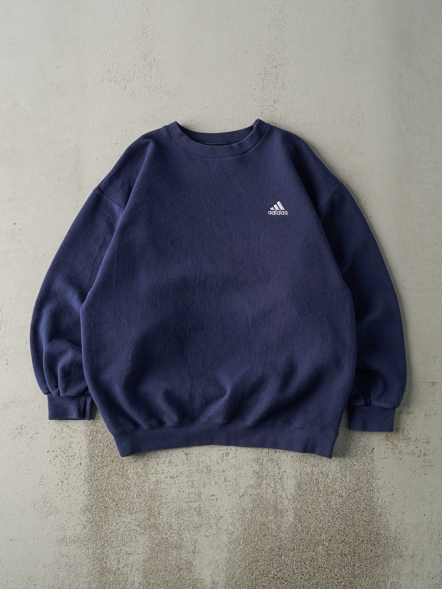 Vintage 90s Navy Blue Embroidered Adidas Logo Crewneck (M)