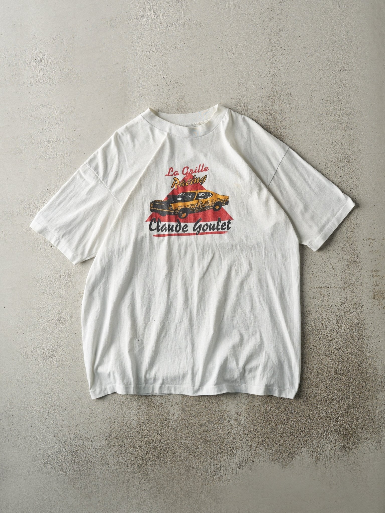 Vintage 80s White La Grille Racing Claude Goulet Single Stitch Tee (M/L)