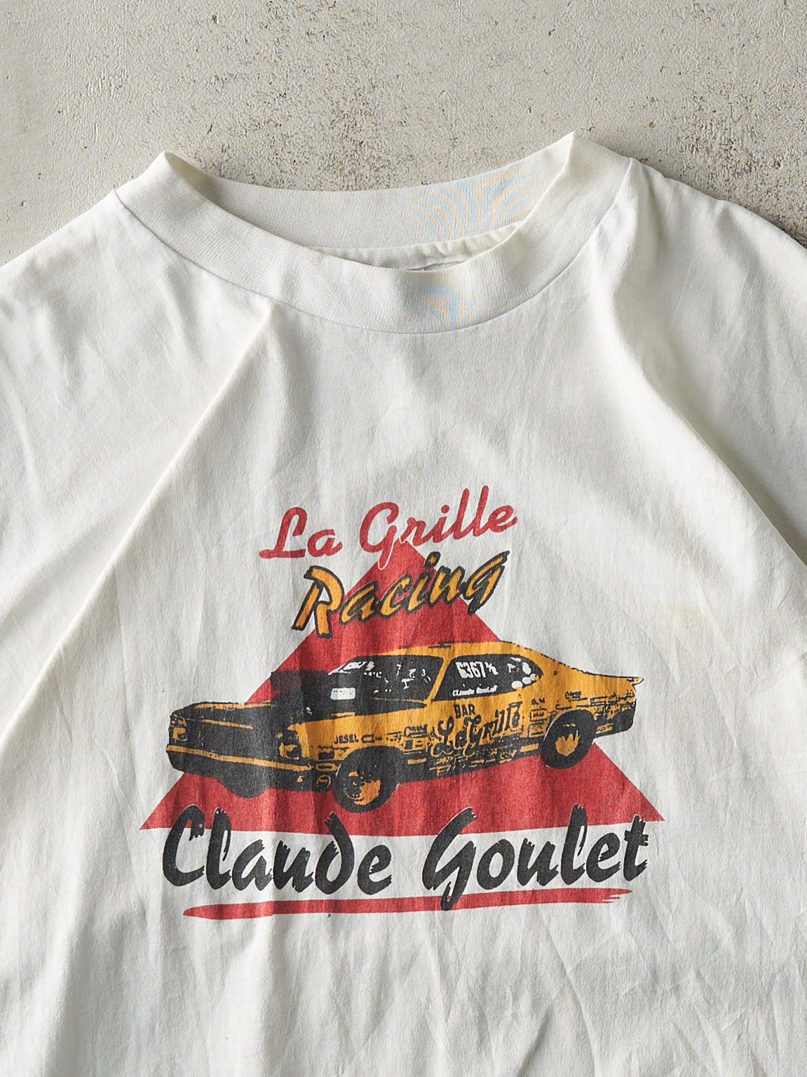 Vintage 80s White La Grille Racing Claude Goulet Single Stitch Tee (M/L)