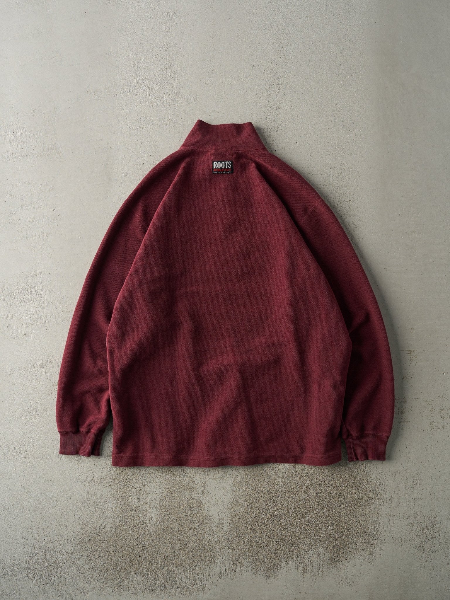 Vintage Y2K Burgundy Roots Athletics Embroidered Inside Out Quarter Zip Sweater (L)