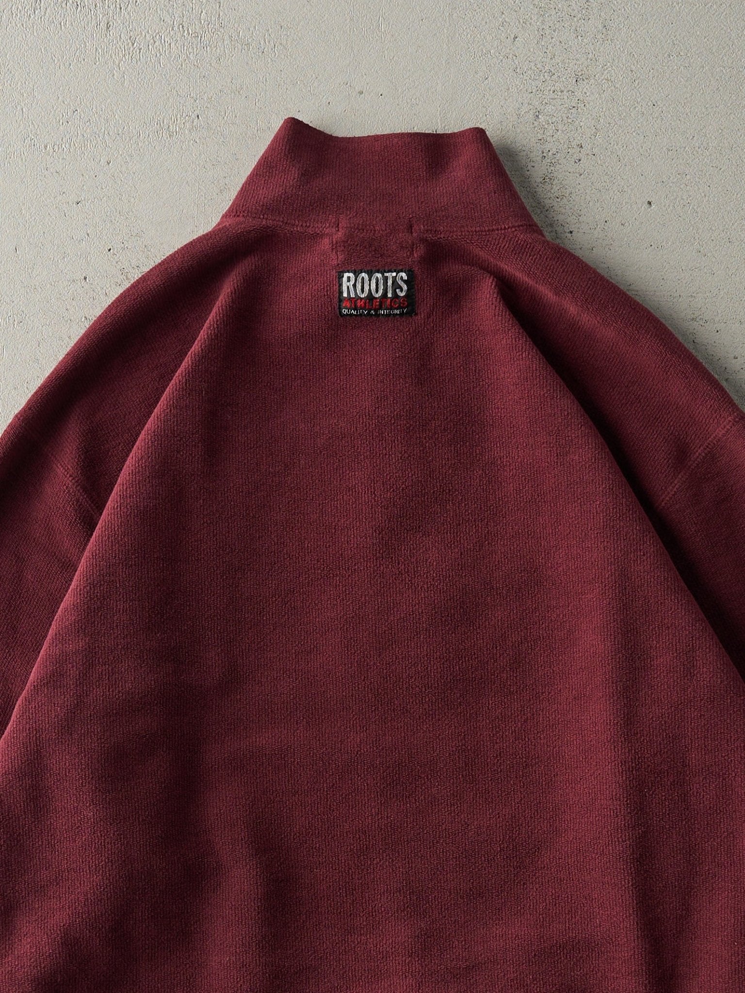 Vintage Y2K Burgundy Roots Athletics Embroidered Inside Out Quarter Zip Sweater (L)