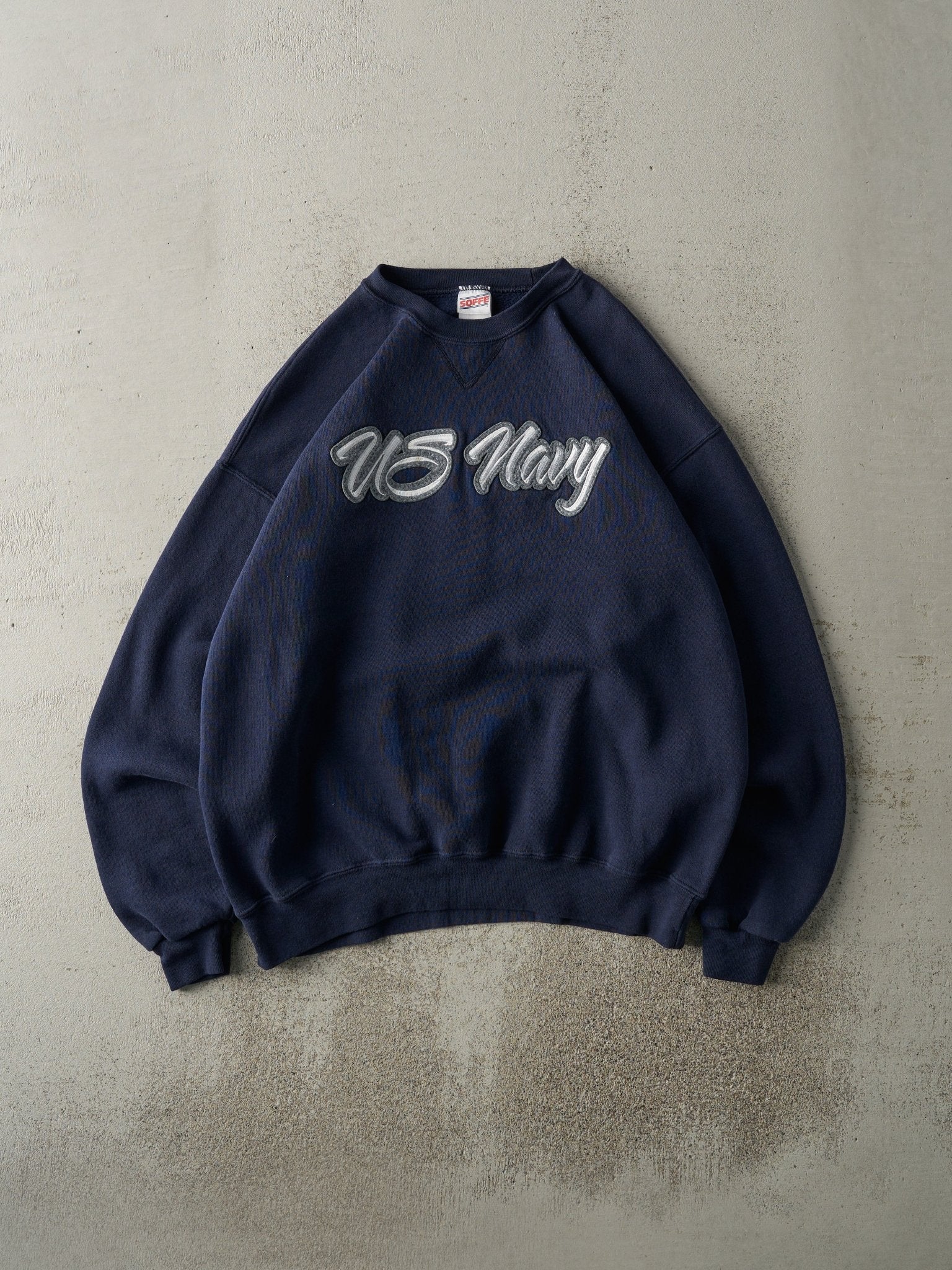 Vintage 90s Navy Blue Embroidered US Navy Boxy Crewneck (L)