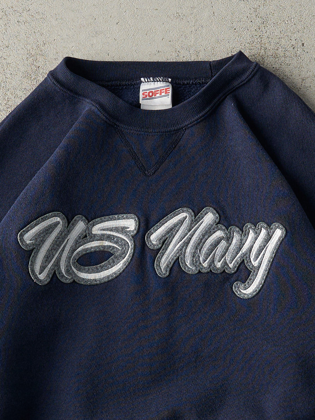 Vintage 90s Navy Blue Embroidered US Navy Boxy Crewneck (L)
