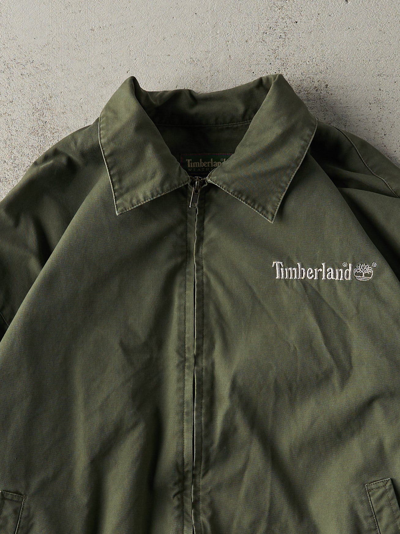 Vintage 90s Green Embroidered Timberland Flannel Lined Collared Jacket (M)