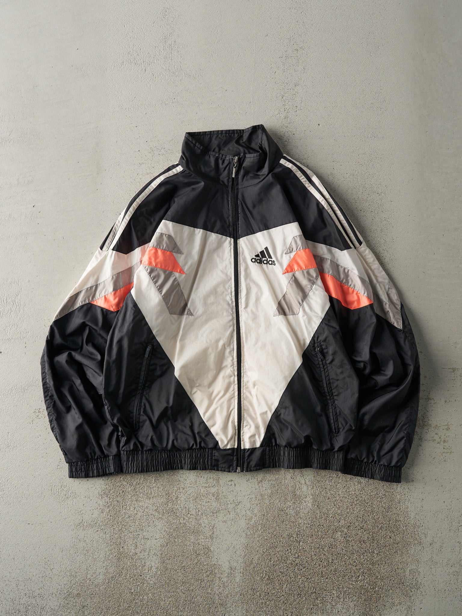 Vintage 90s Black, Grey, White & Orange Adidas Windbreaker Jacket (M)