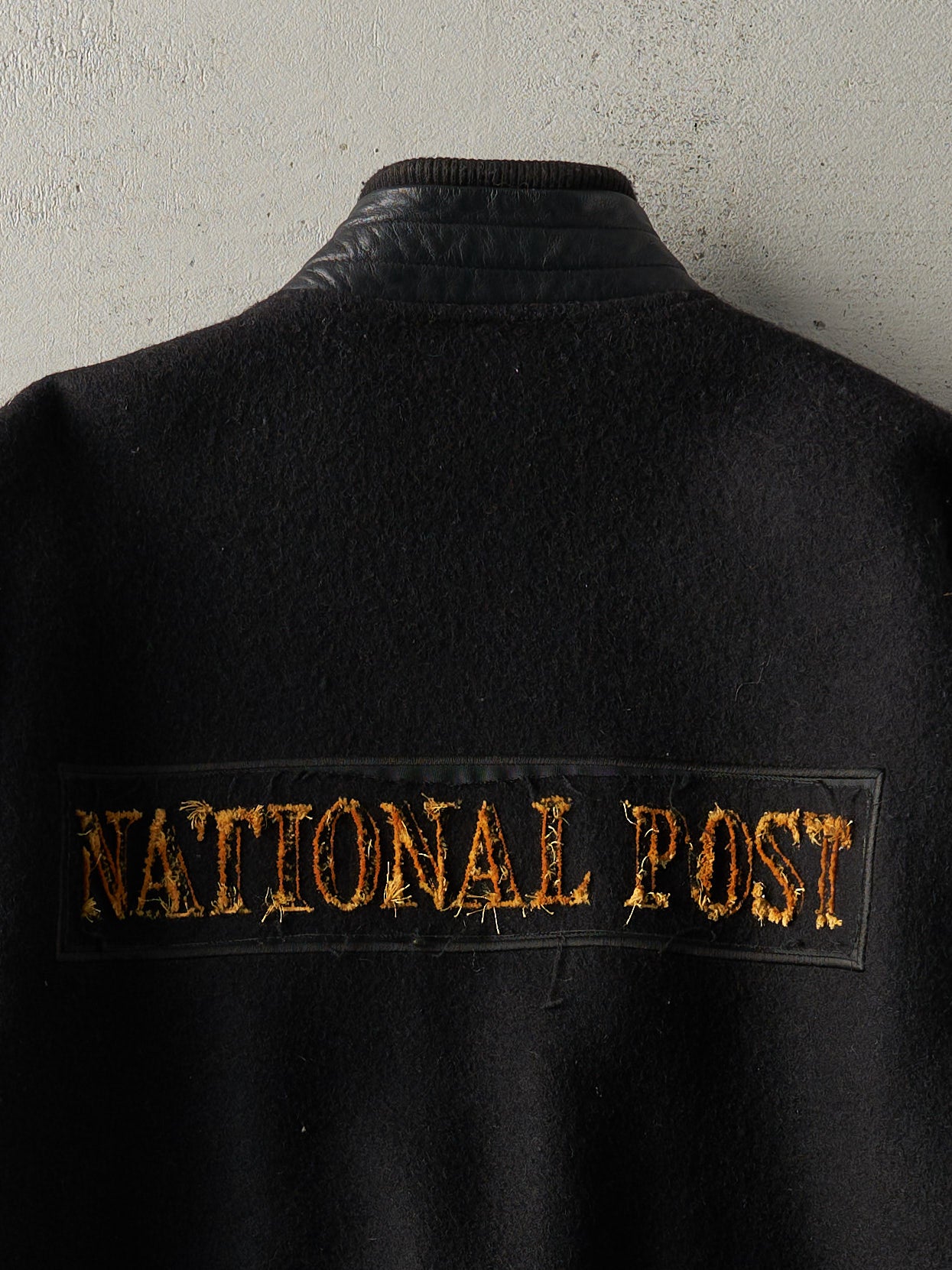 Vintage 90s Black National Post Wool Leather Varsity Jacket (L)