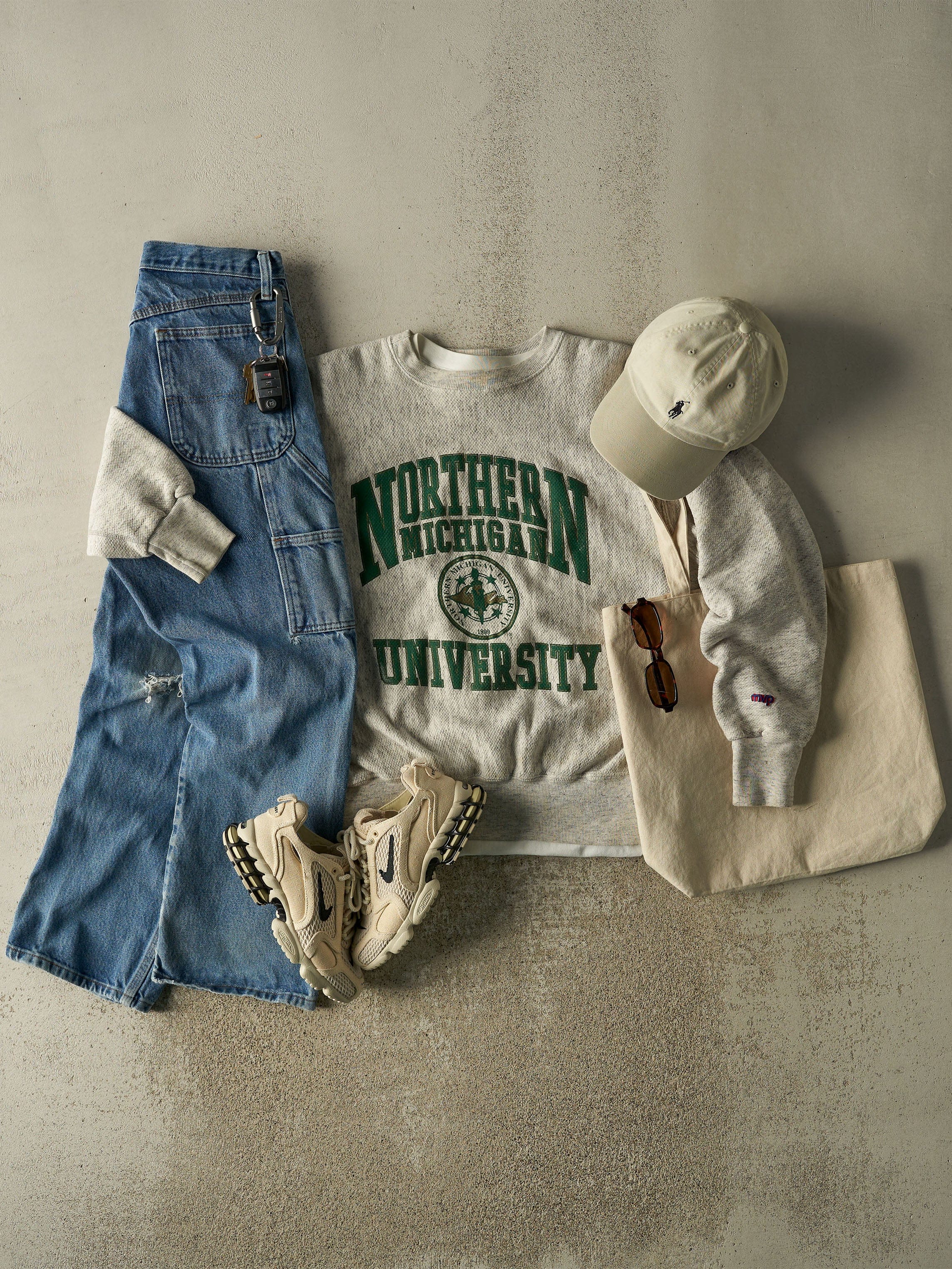 Vintage 80s Heather Grey Northern Michigan University Crewneck (M/L)