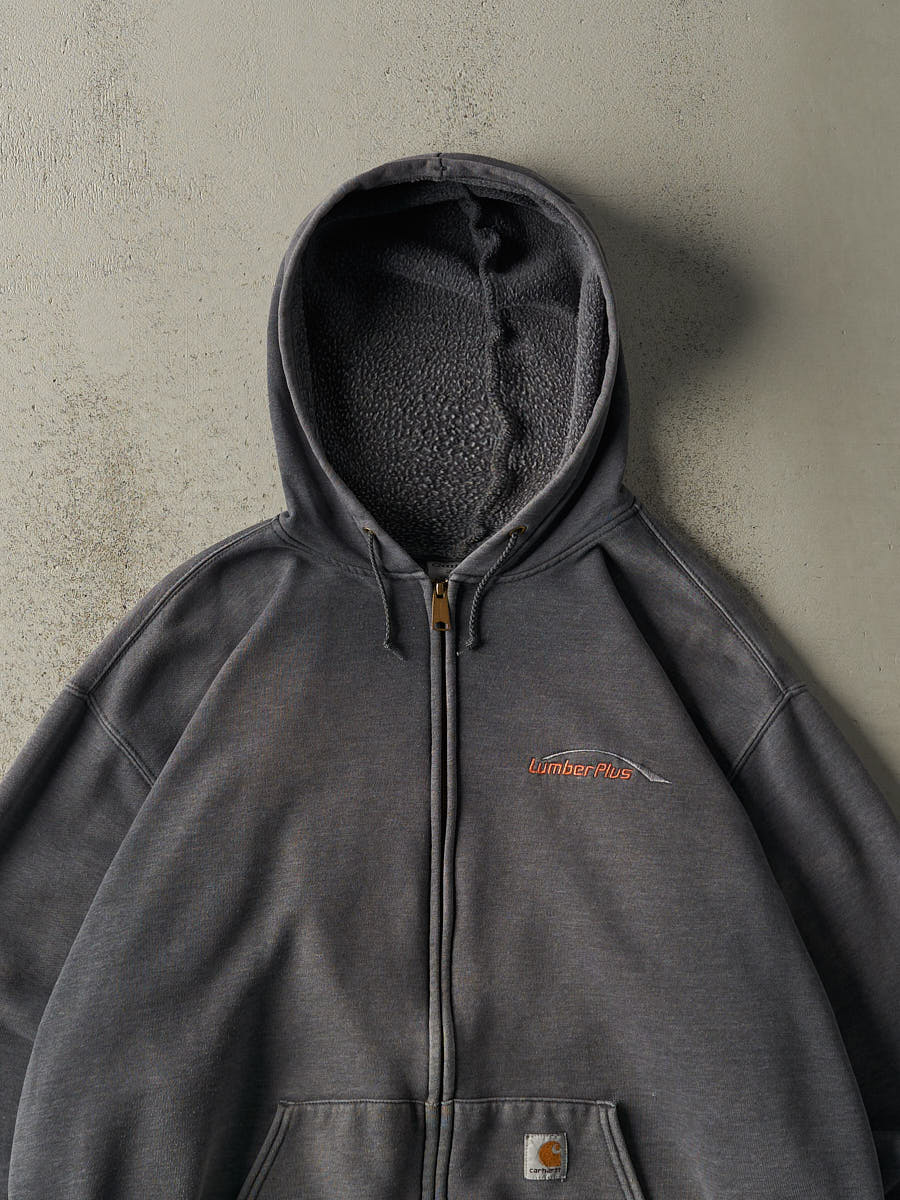 Vintage Y2K Sun Faded Grey Carhartt Embroidered Zip Up Hoodie (XXL