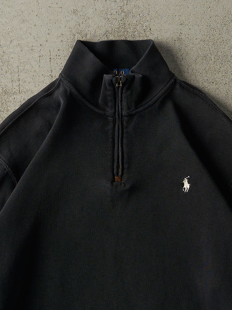 Vintage Y2K Faded Black Polo Ralph Lauren Quarter Zip Sweater (XL