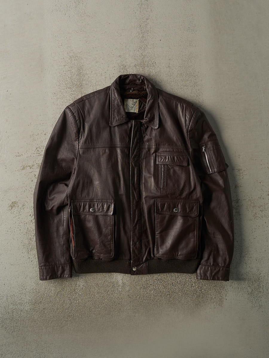 Vintage 90s Brown Fur Lined Leather Jacket (L)