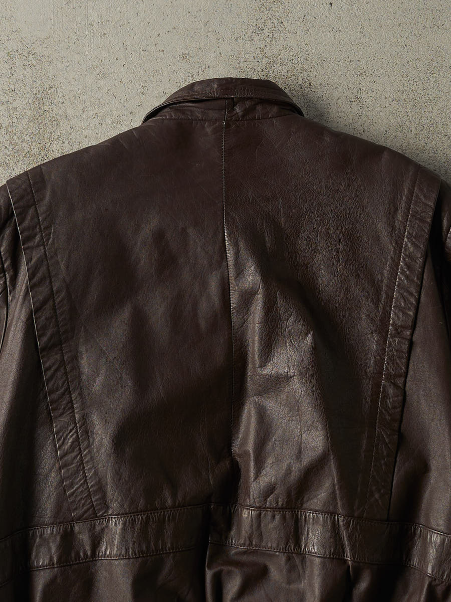Vintage 90s Brown Fur Lined Leather Jacket (L)