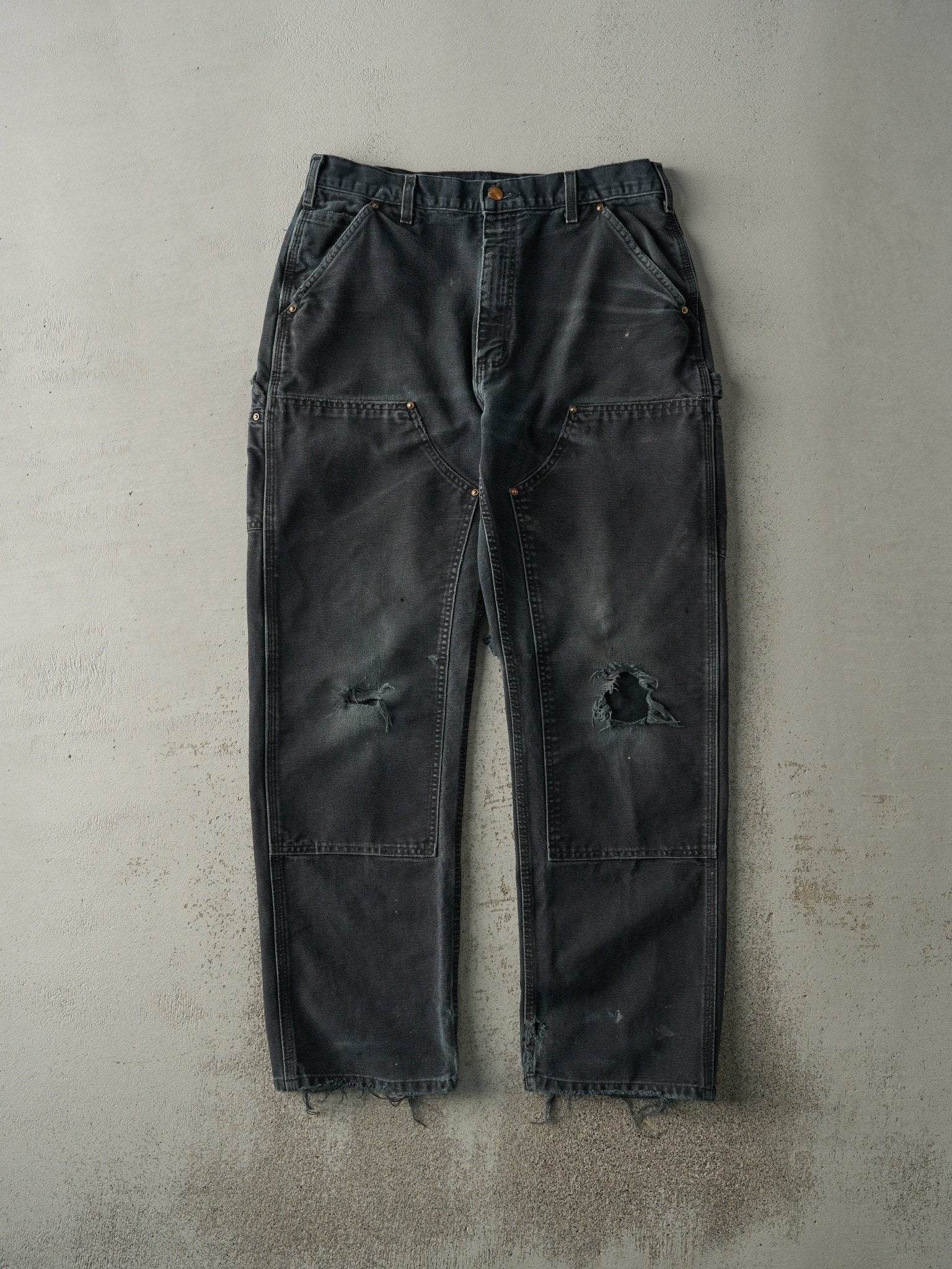 Vintage 90s Faded Black Carhartt Double Knee Carpenter Pants (32x31)