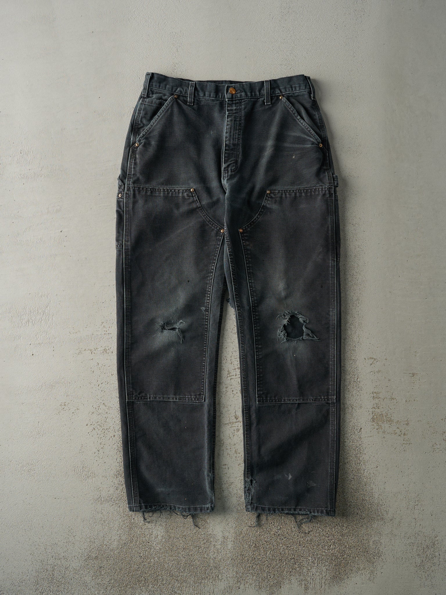 Vintage 90s Faded Black Carhartt Double Knee Carpenter Pants (32x31)