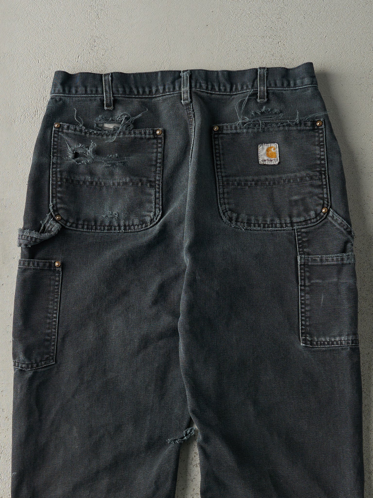 Vintage 90s Faded Black Carhartt Double Knee Carpenter Pants (32x31)