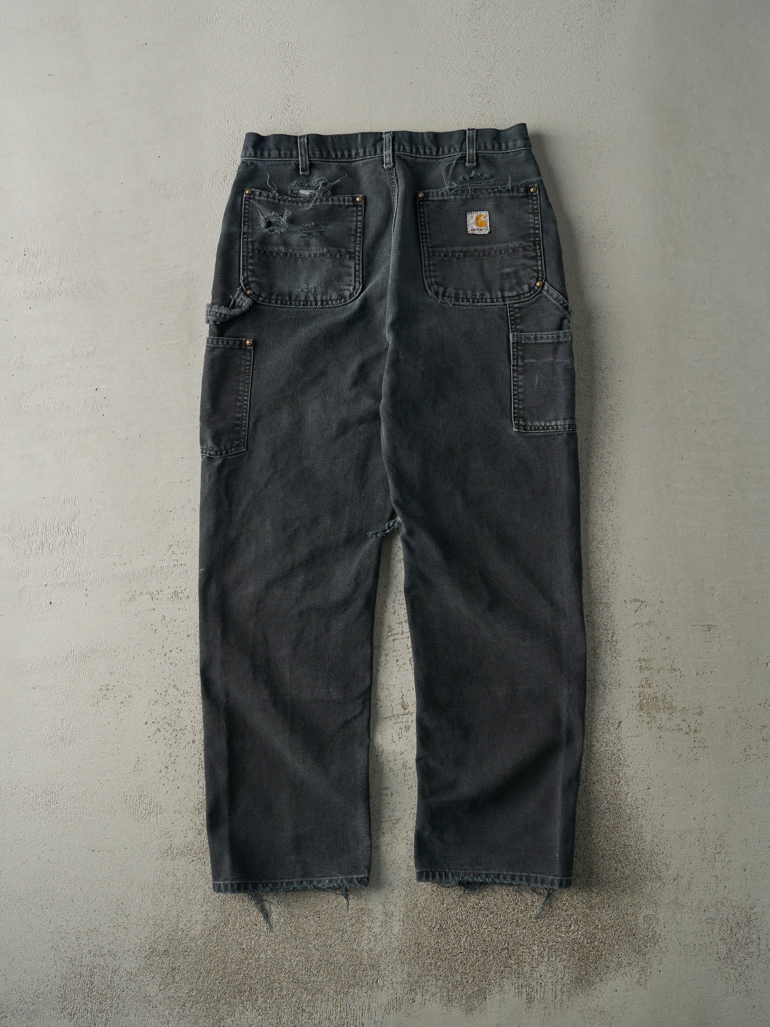 Vintage 90s Faded Black Carhartt Double Knee Carpenter Pants (32x31)