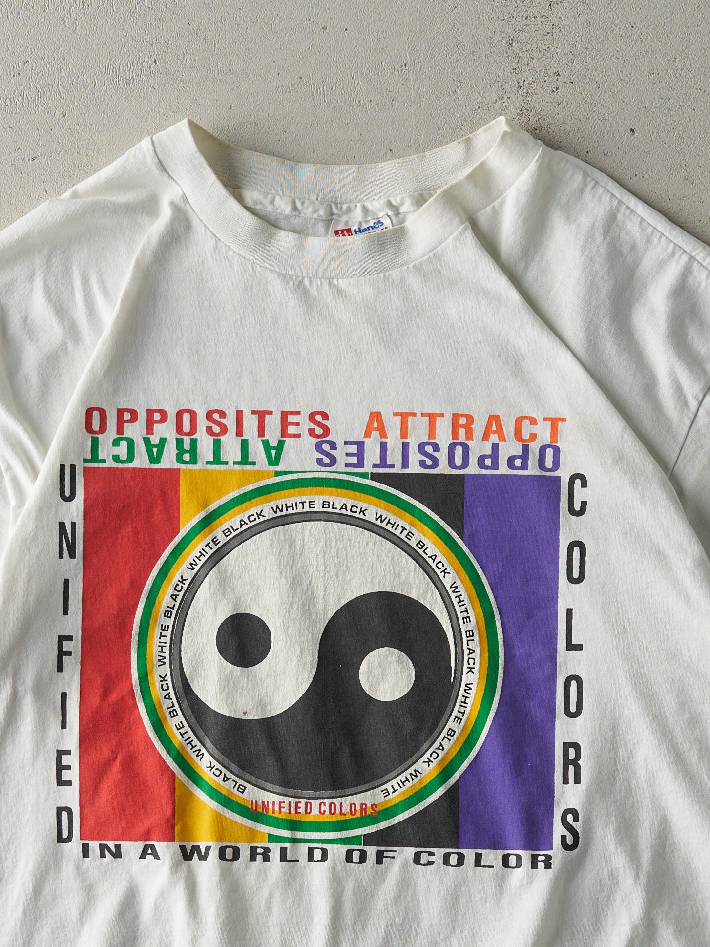 Vintage 90s White Opposites Attract Single Stitch Tee (M)