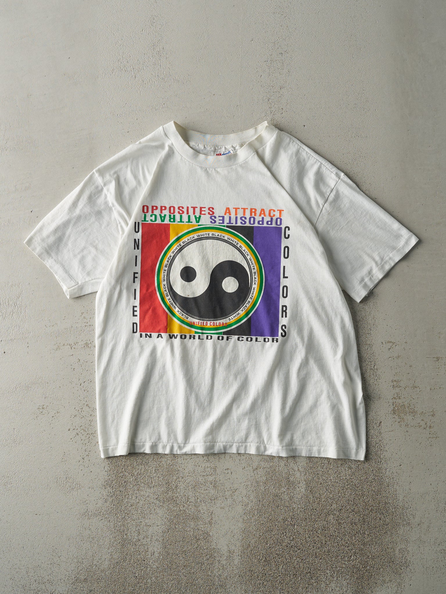 Vintage 90s White Opposites Attract Single Stitch Tee (M)