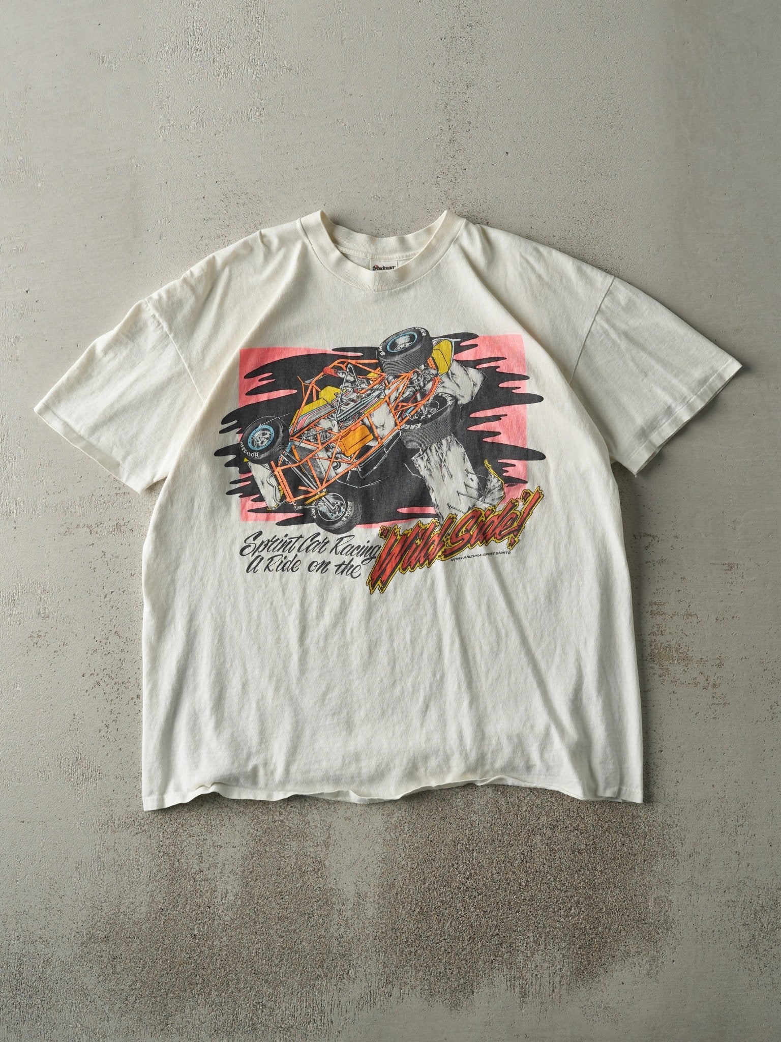 Vintage 89' White Sprint Car Racing Single Stitch Tee (L)