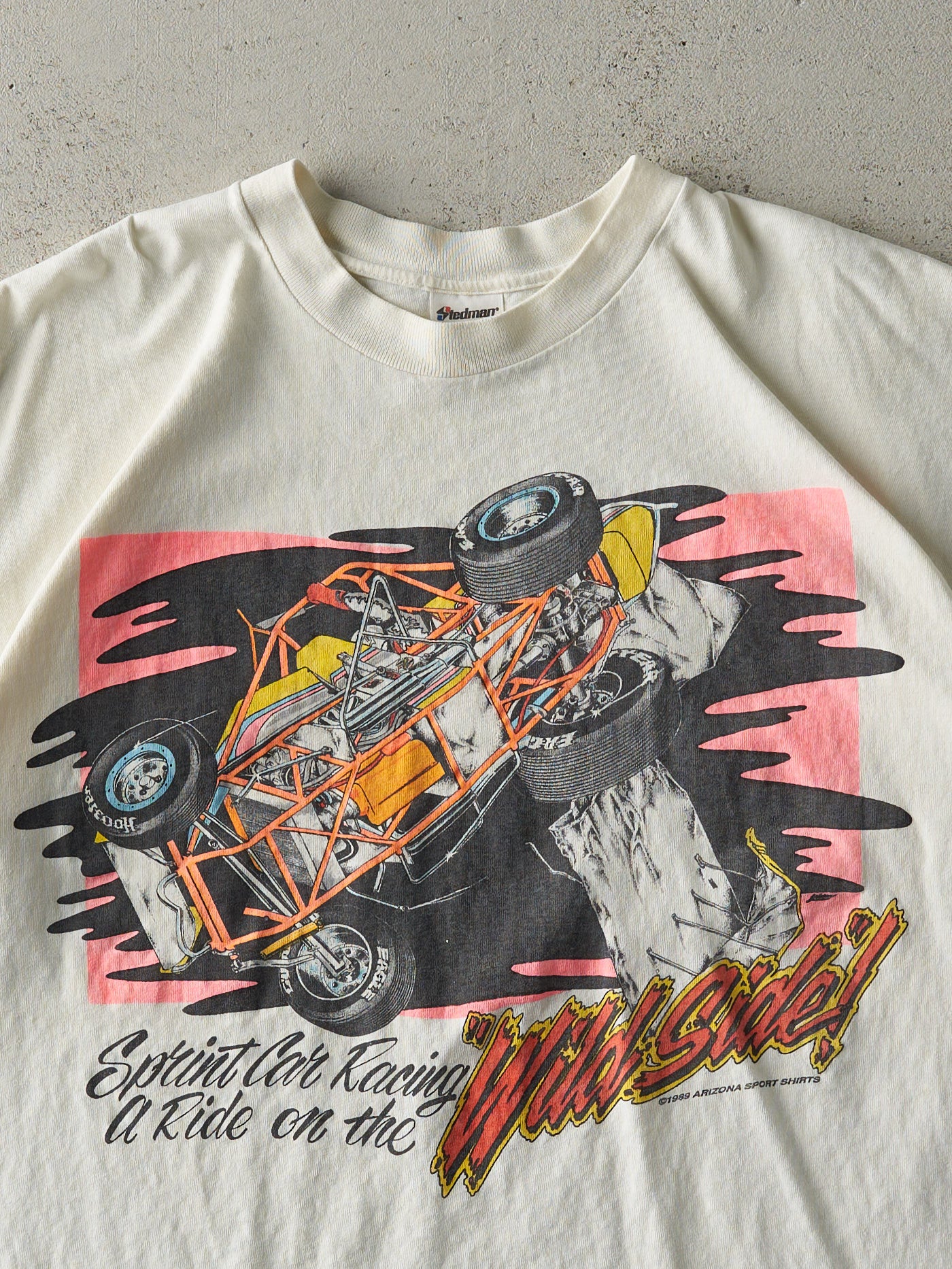 Vintage 89' White Sprint Car Racing Single Stitch Tee (L)