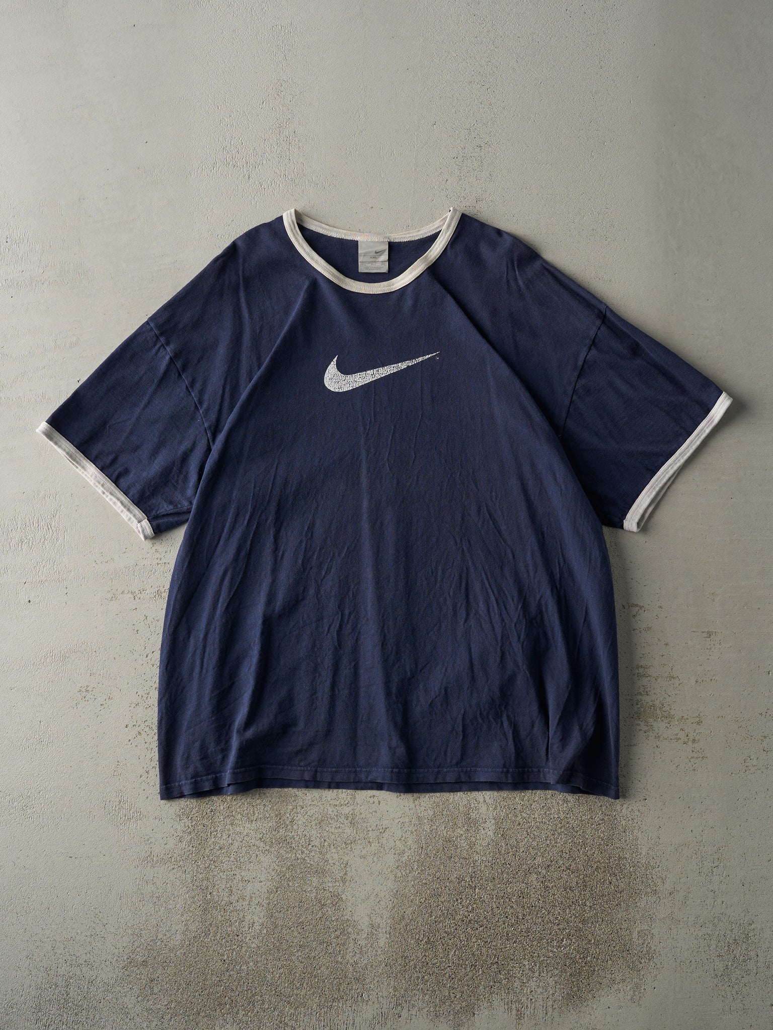 Vintage Y2K Navy Blue Nike Ringer Tee (XL)