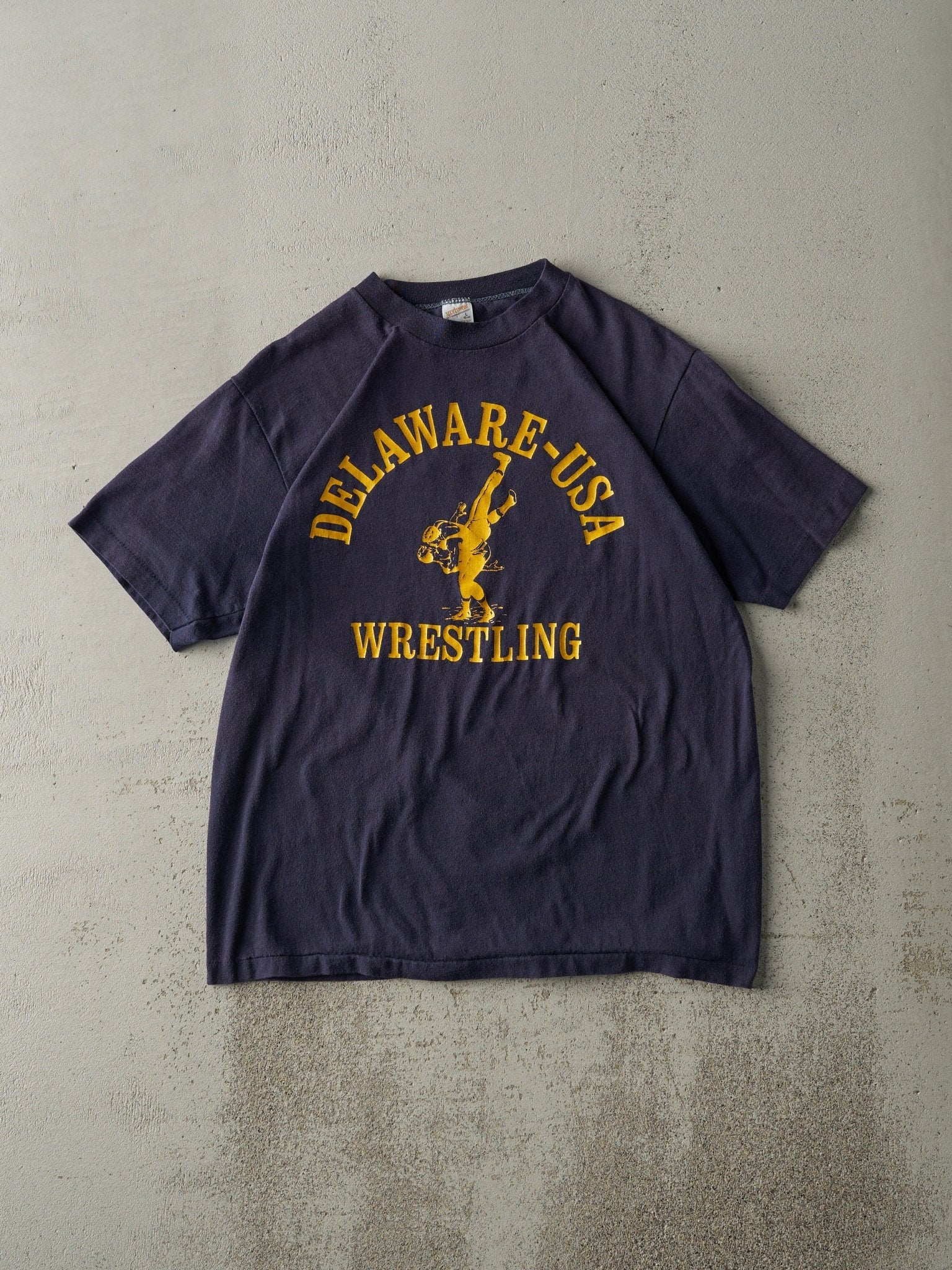 Vintage 80s Navy Blue Delaware Wrestling Single Stitch Tee (S)