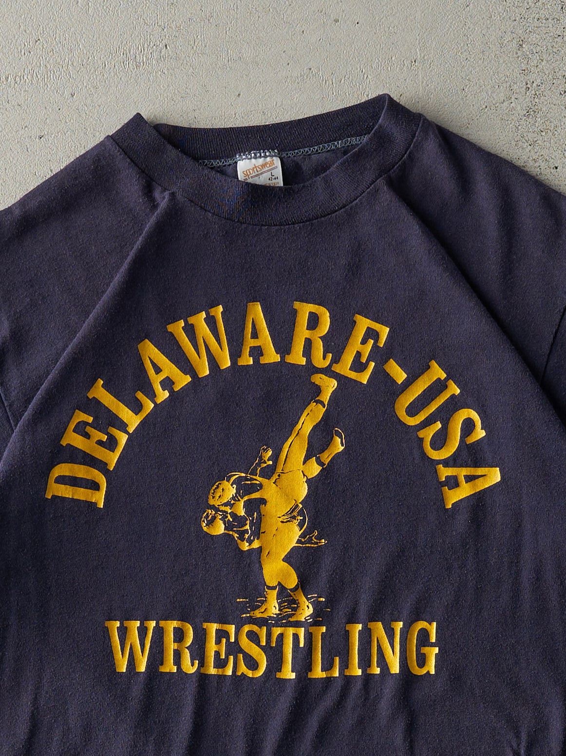 Vintage 80s Navy Blue Delaware Wrestling Single Stitch Tee (S)