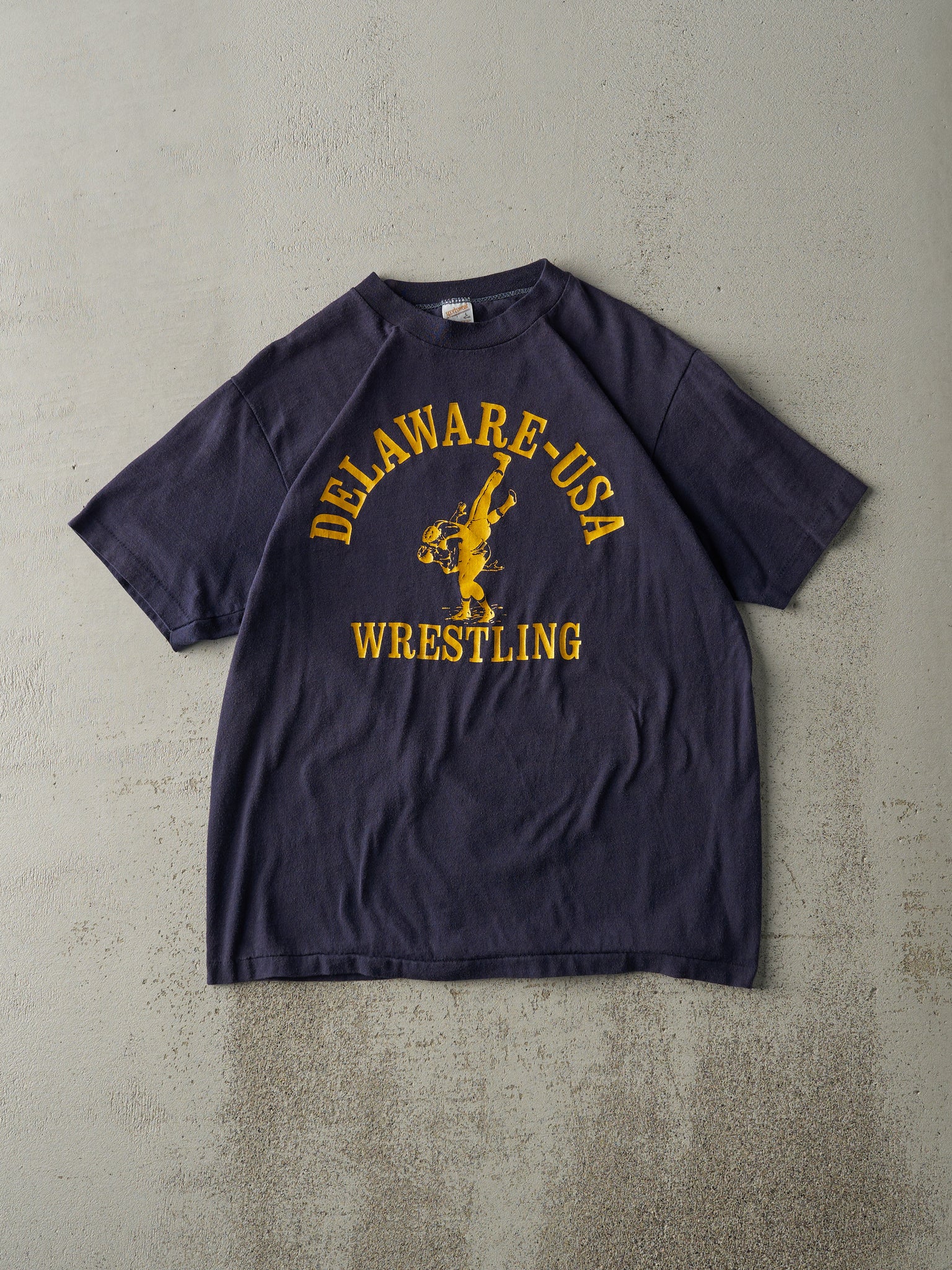 Vintage 80s Navy Blue Delaware Wrestling Single Stitch Tee (S)