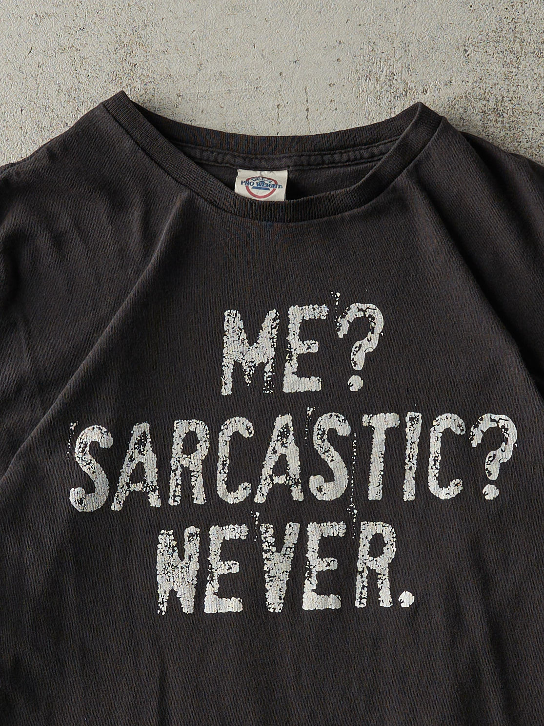 Vintage Y2K Black "Me? Sarcastic? Never." Slogan Tee (M)