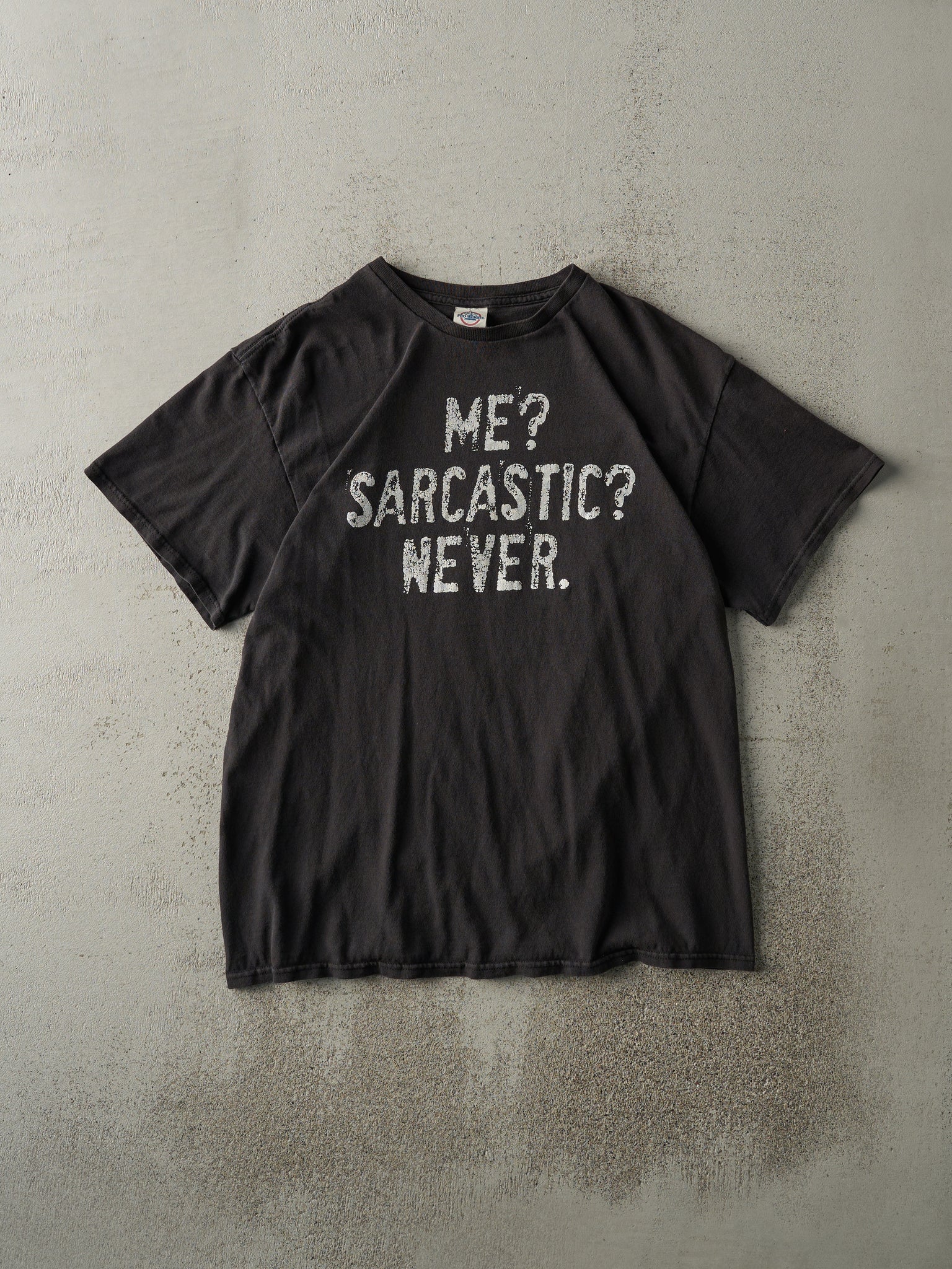 Vintage Y2K Black "Me? Sarcastic? Never." Slogan Tee (M)