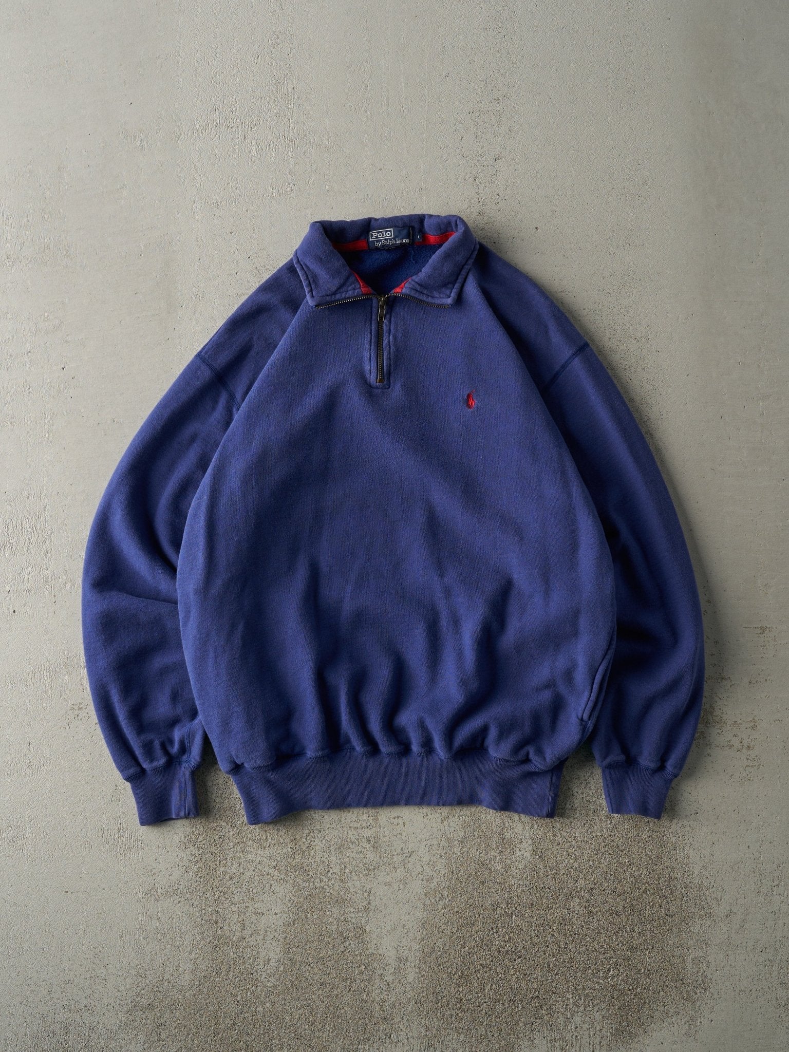 Vintage 90s Royal Blue Polo Ralph Lauren Quarter Zip Sweater (L)