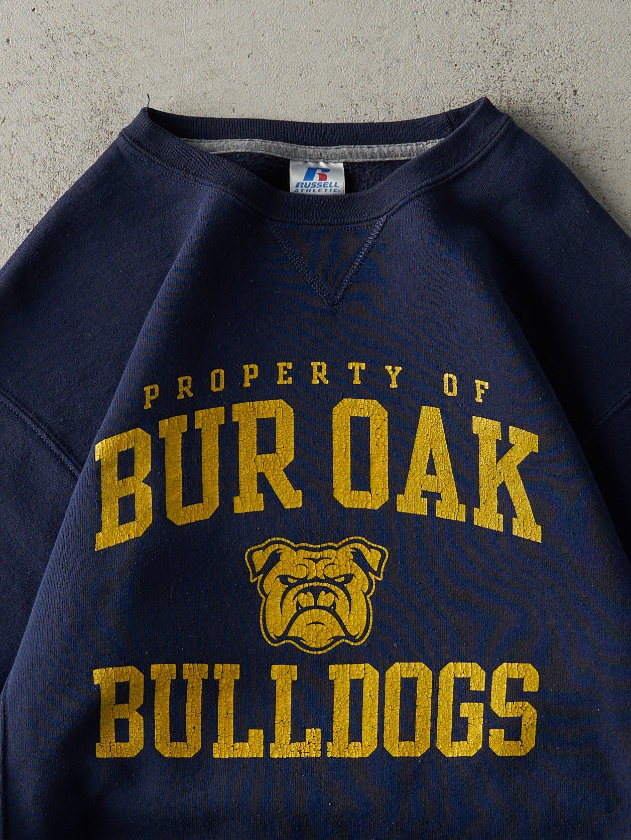 Vintage Y2K Navy Blue Russell Athletic Bur Oak Bulldogs Crewneck (M)