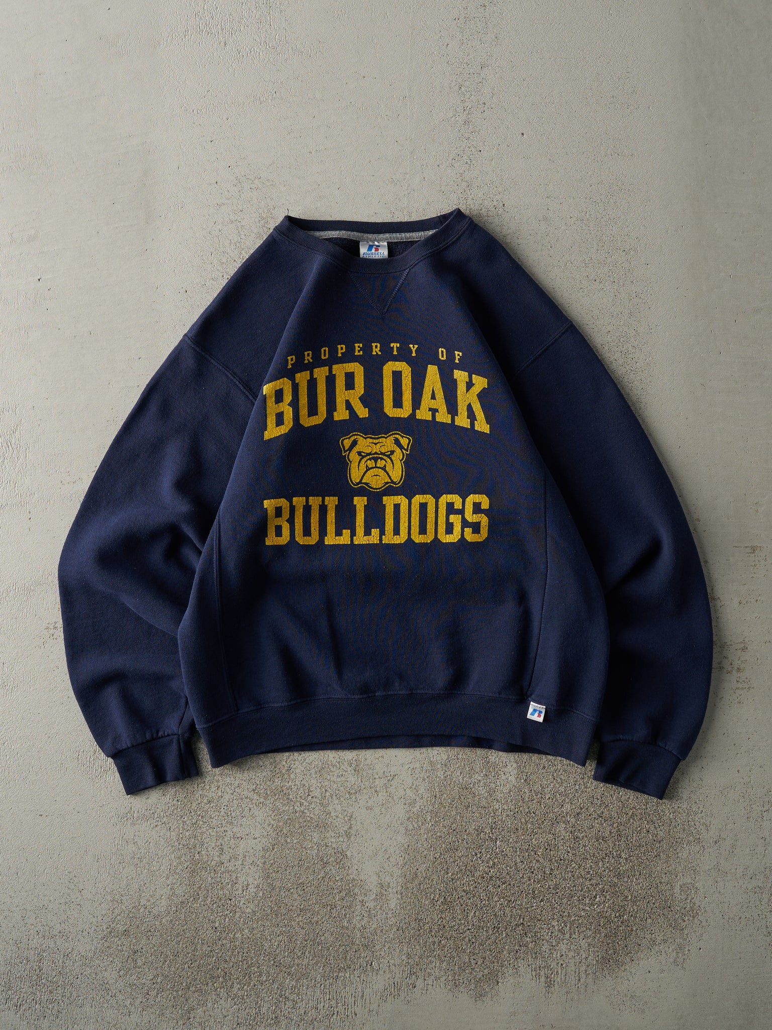 Vintage Y2K Navy Blue Russell Athletic Bur Oak Bulldogs Crewneck (M)