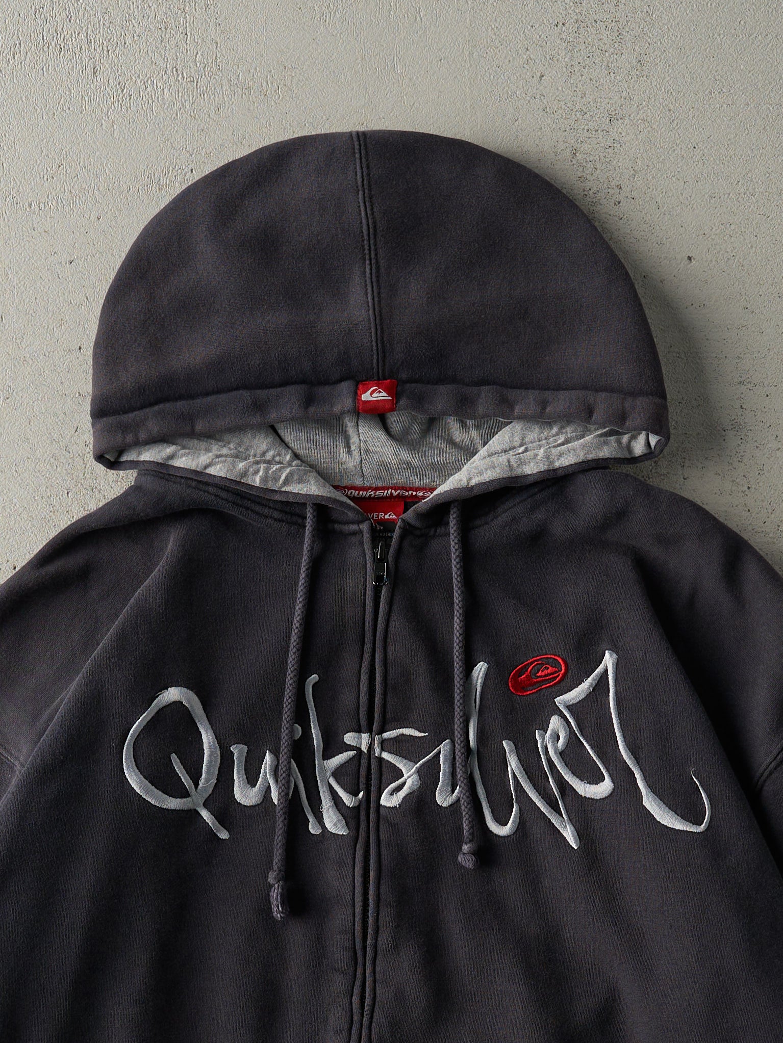Vintage 90s Faded Black Quiksilver Boxy Zip Up Hoodie (L)