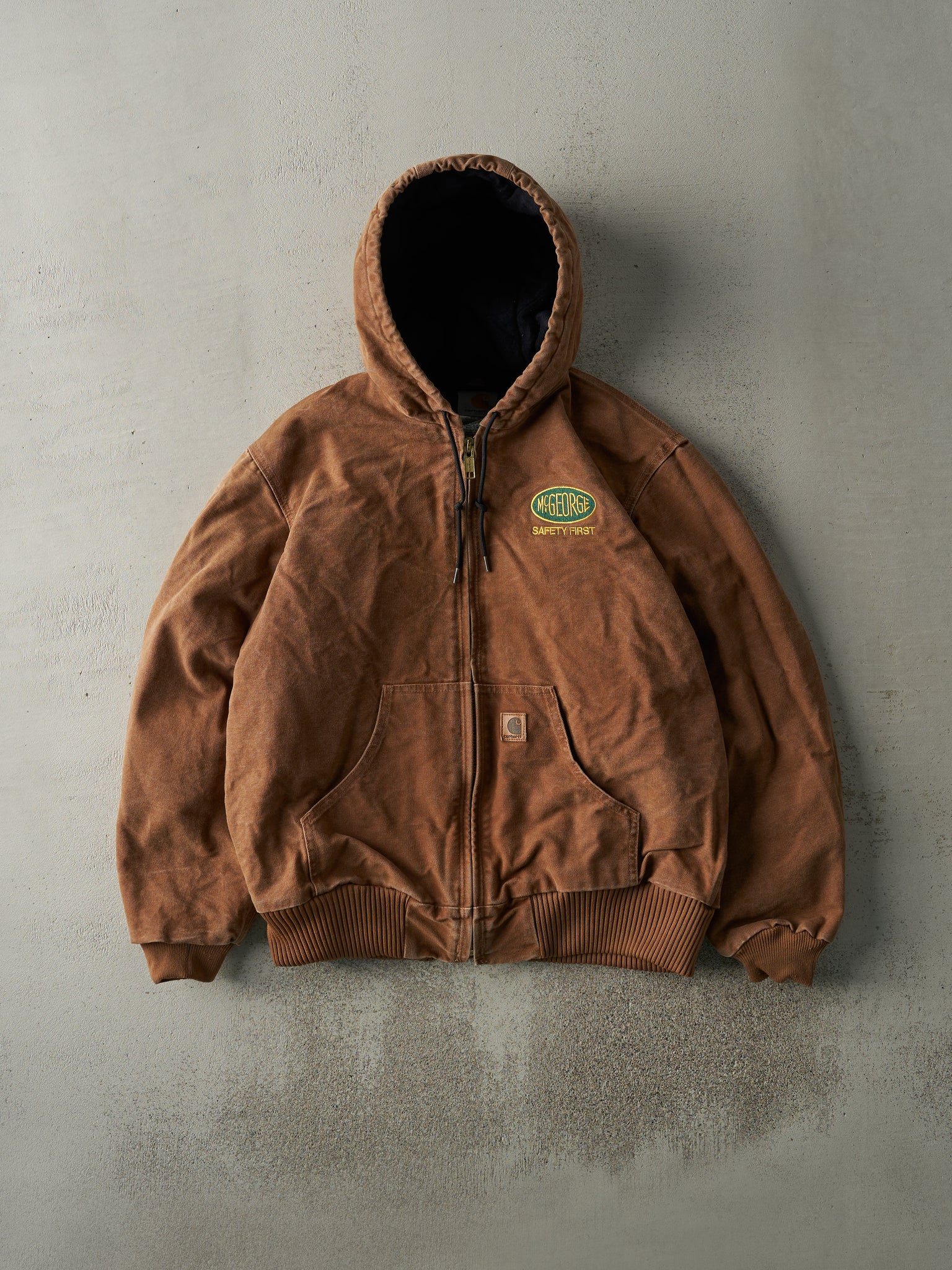 Vintage Y2K Brown Embroidered Carhartt Hooded Jacket (M/L)