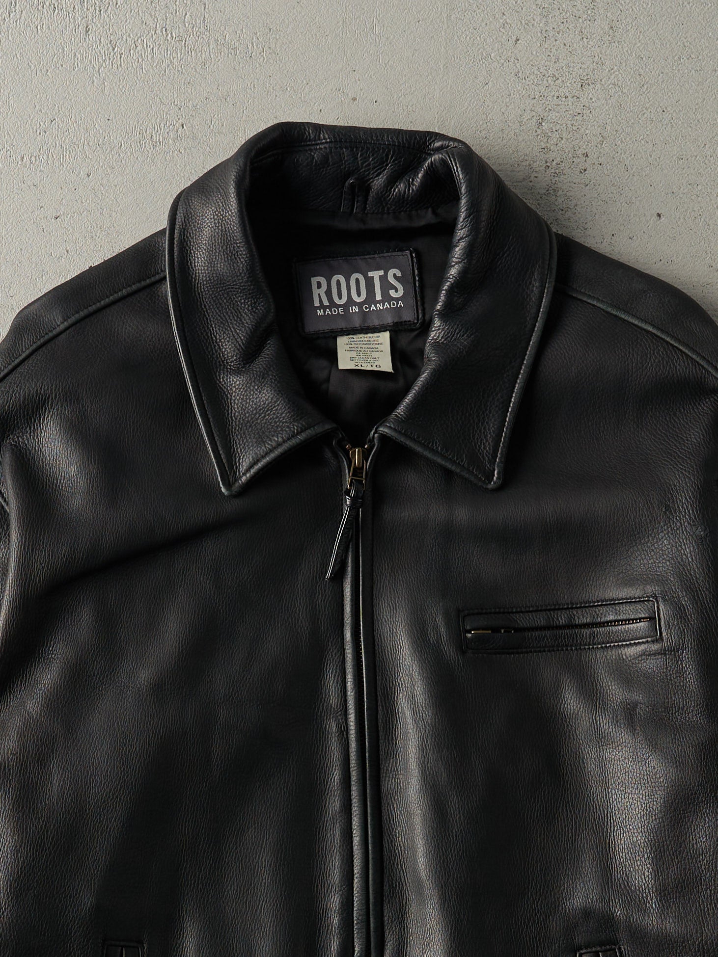 ジャケット・アウター 1980s 90s ROOTS Black Leather Zip Jacket Vintage 90s Black Roots Leather Jacket (L/XL) – Rebalance Vintage
