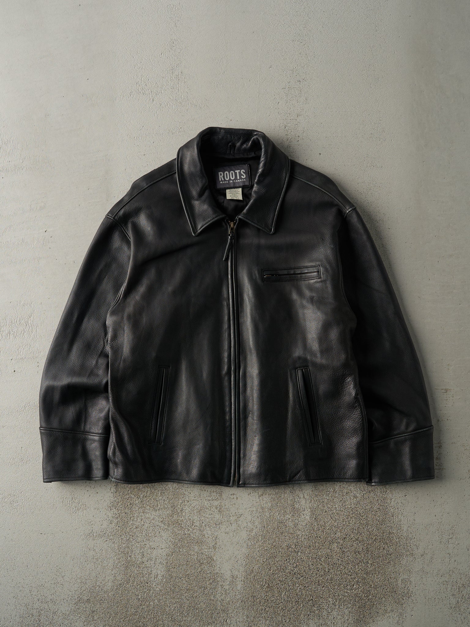 Vintage 90s Black Roots Leather Jacket (L/XL)