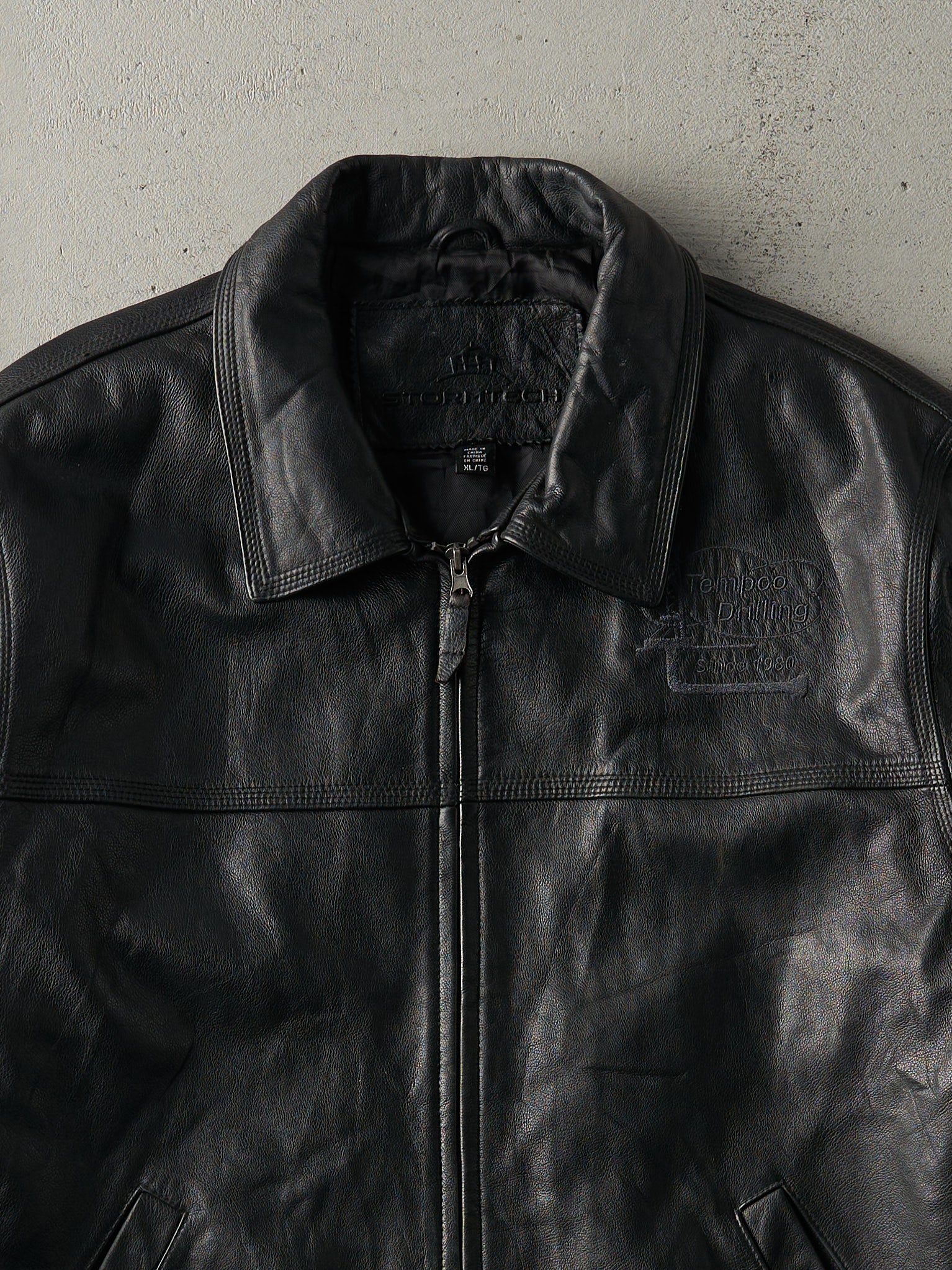 Vintage Y2K Black Stormtech Embroidered Logo Leather Jacket (XL)