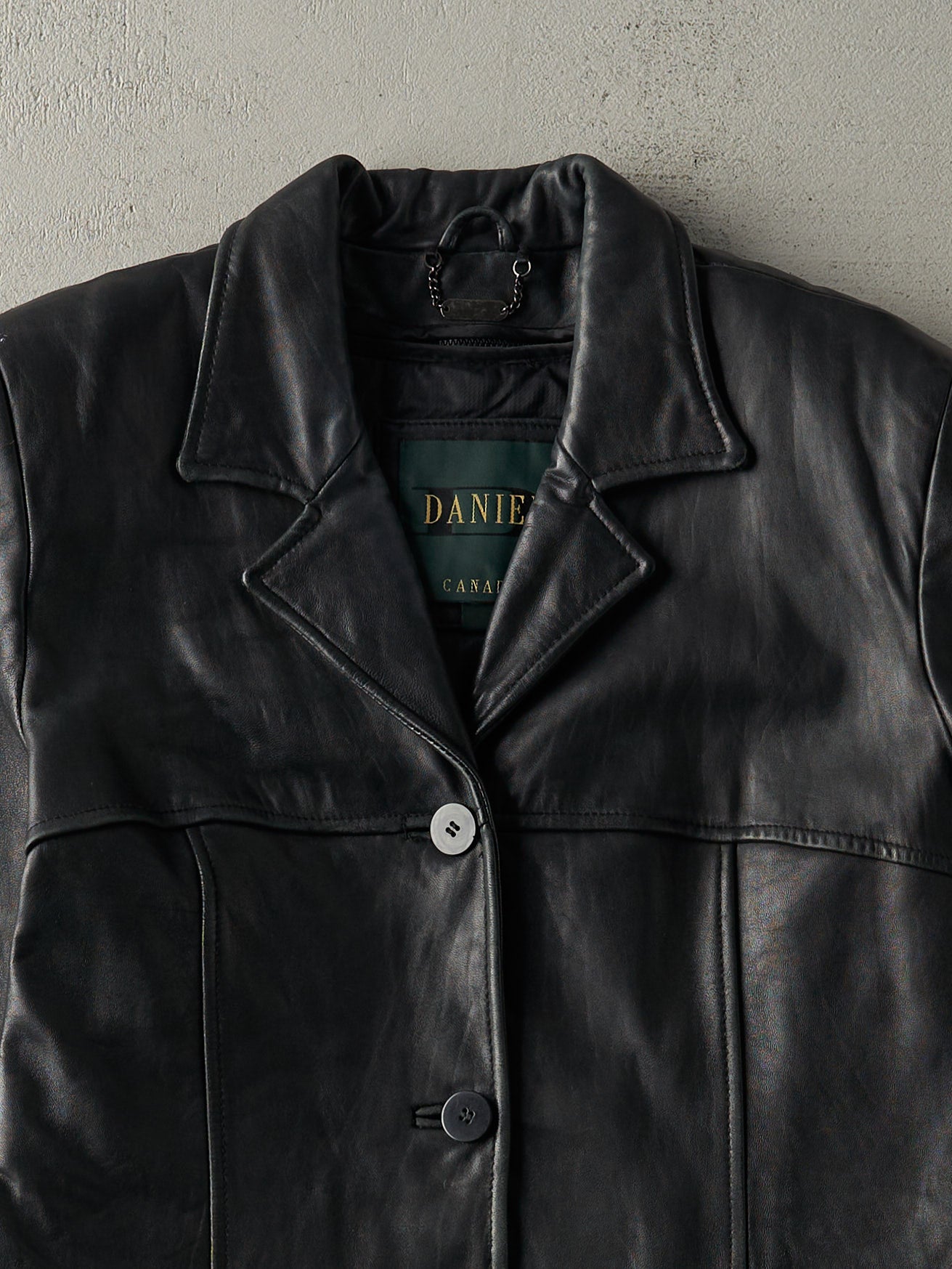 Vintage 90s Black Danier Leather Trench Coat Jacket (S/M)