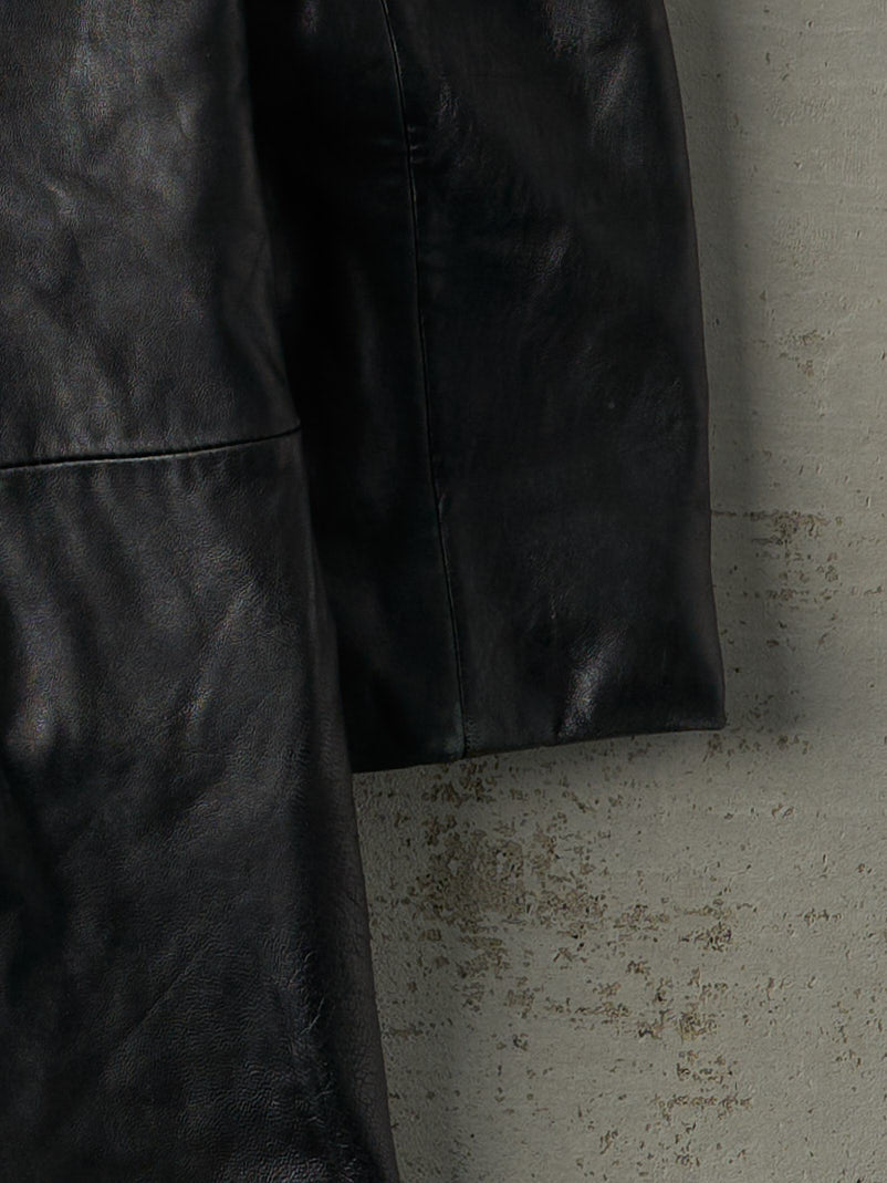 Vintage 90s Black Danier Leather Trench Coat Jacket (S/M)