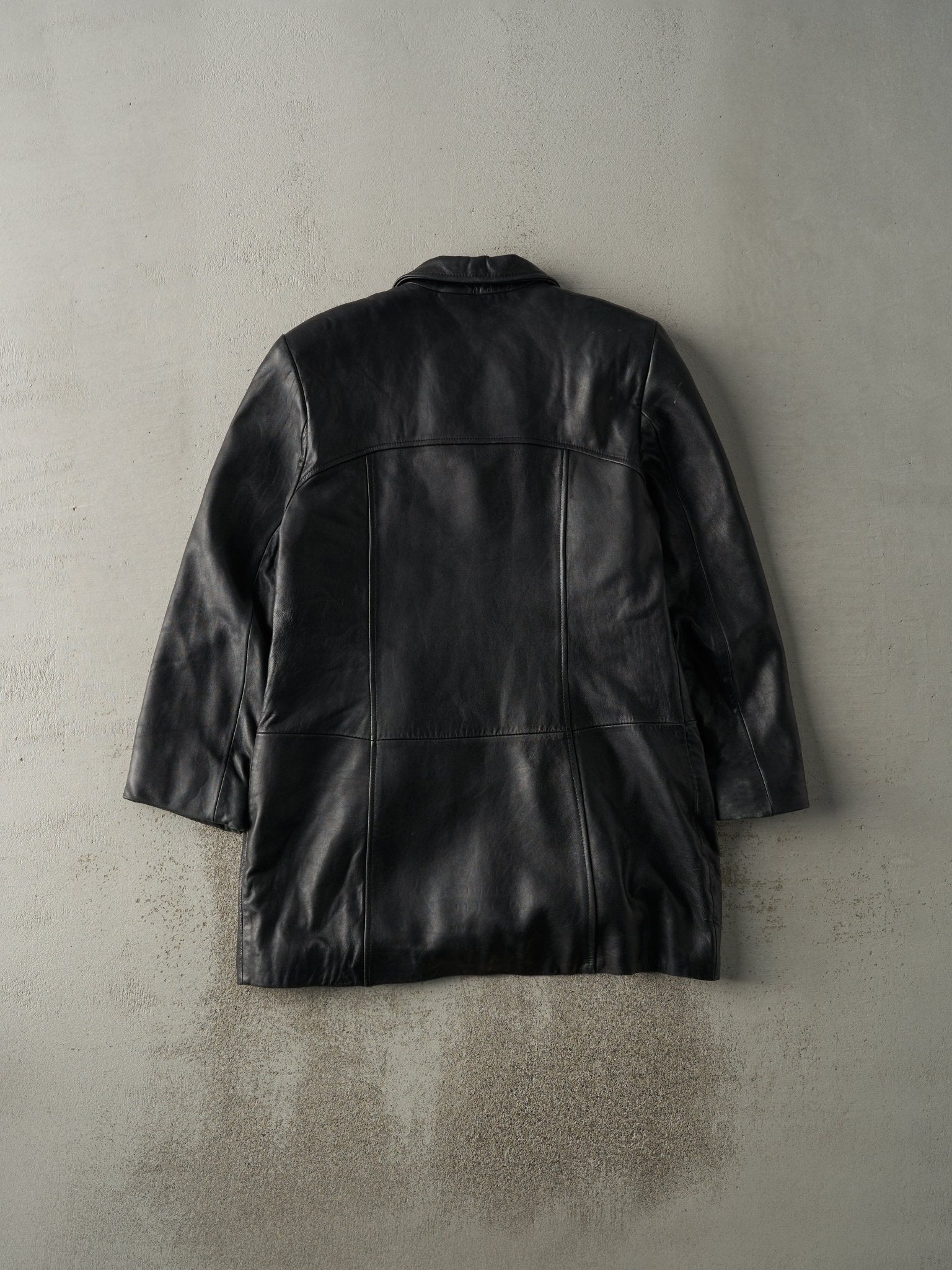 Vintage 90s Black Danier Leather Trench Coat Jacket (S/M)