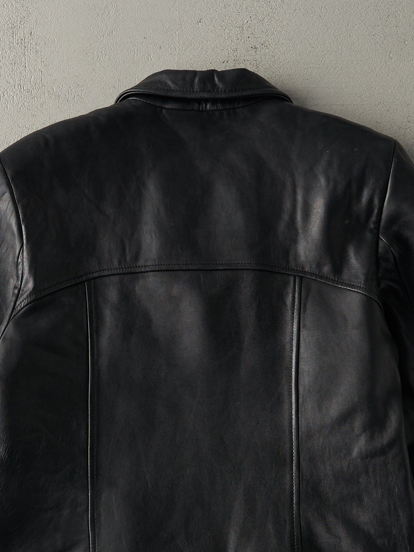 Vintage 90s Black Danier Leather Trench Coat Jacket (S/M)