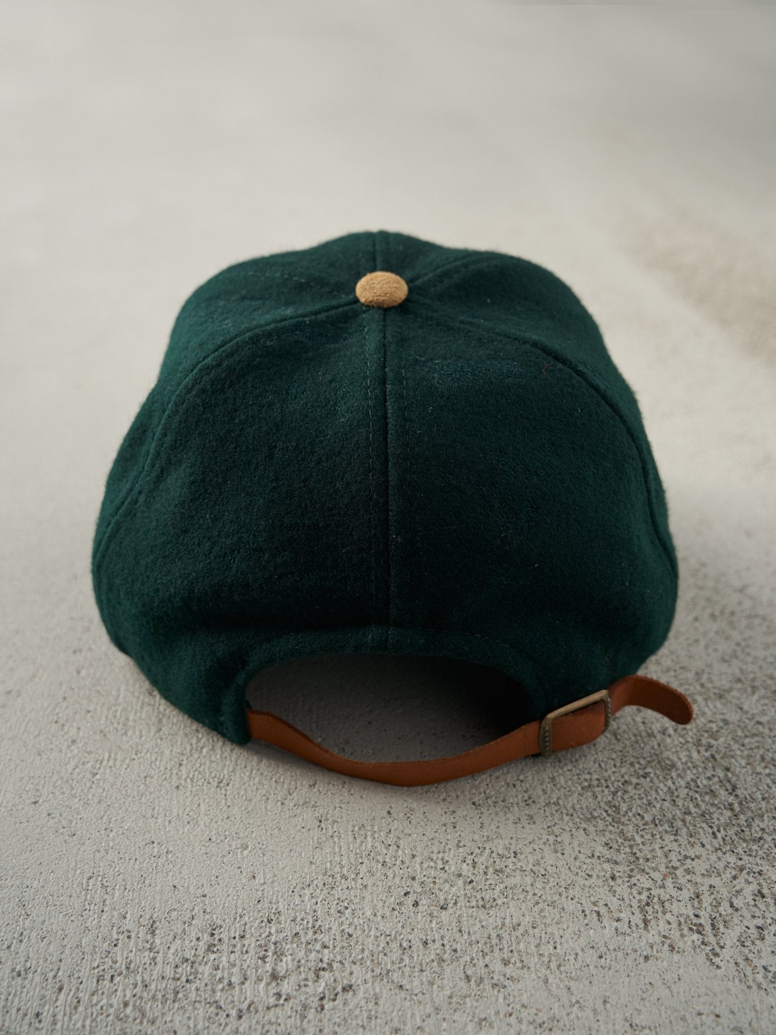 Vintage 90s Green & Brown Golf Wool Leather Strapback Hat