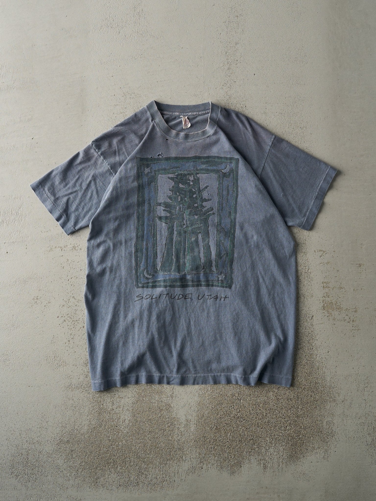 Vintage 90s Washed Navy Blue Solitude Utah Single Stitch Tee (M)